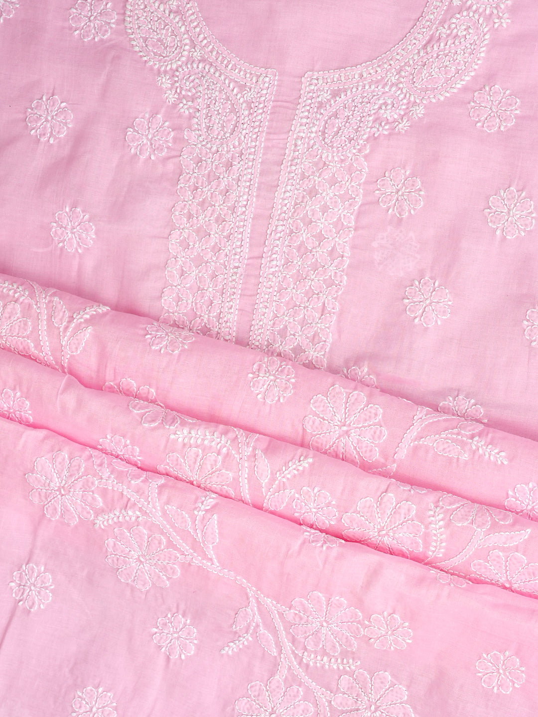 Ada Hand Embroidered Pink Cotton Lucknowi Chikankari Unstitched Suit Piece 01A992338