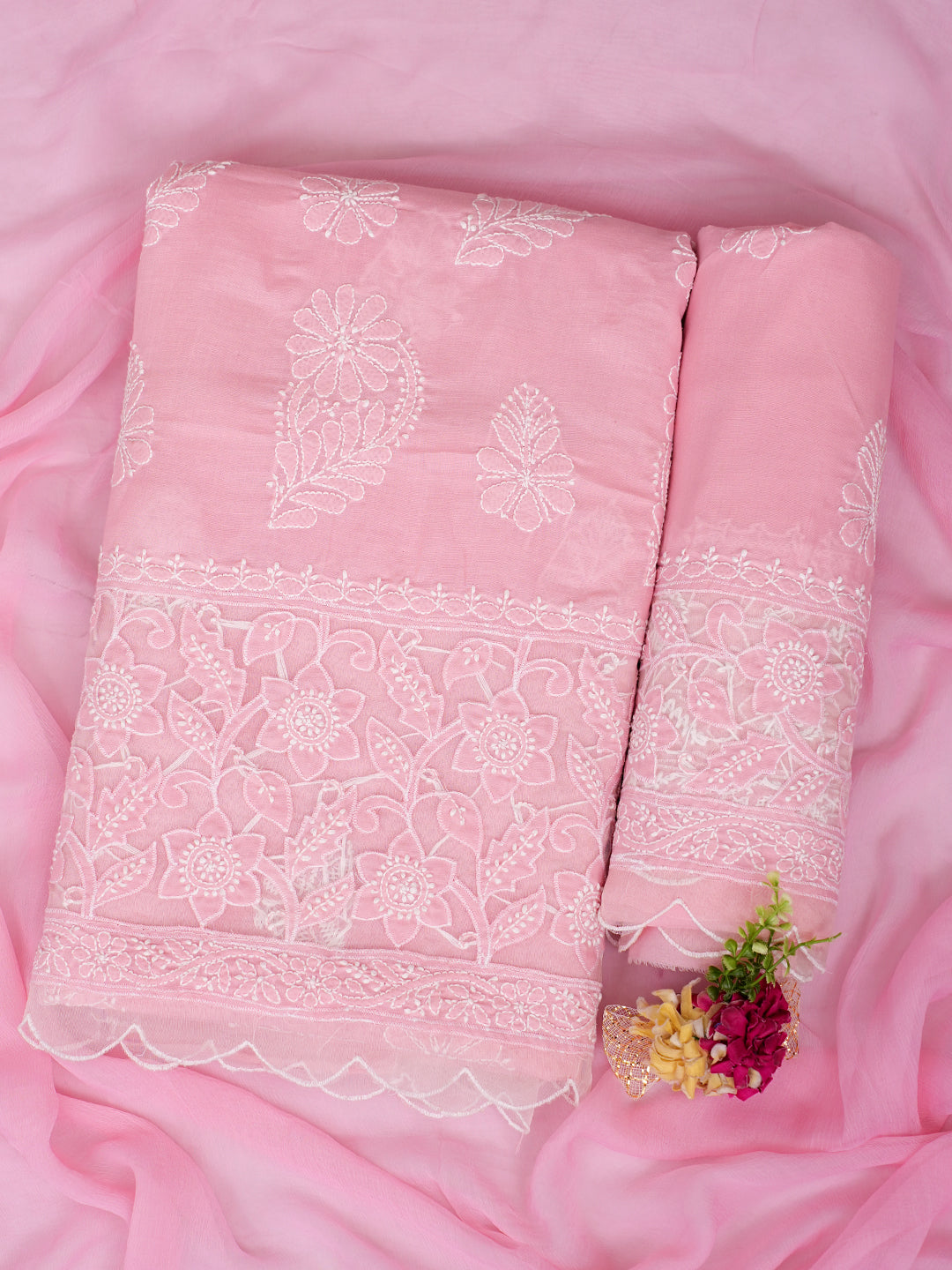 Ada Hand Embroidered Pink Cotton Lucknowi Chikankari Unstitched Suit Piece 01A999103