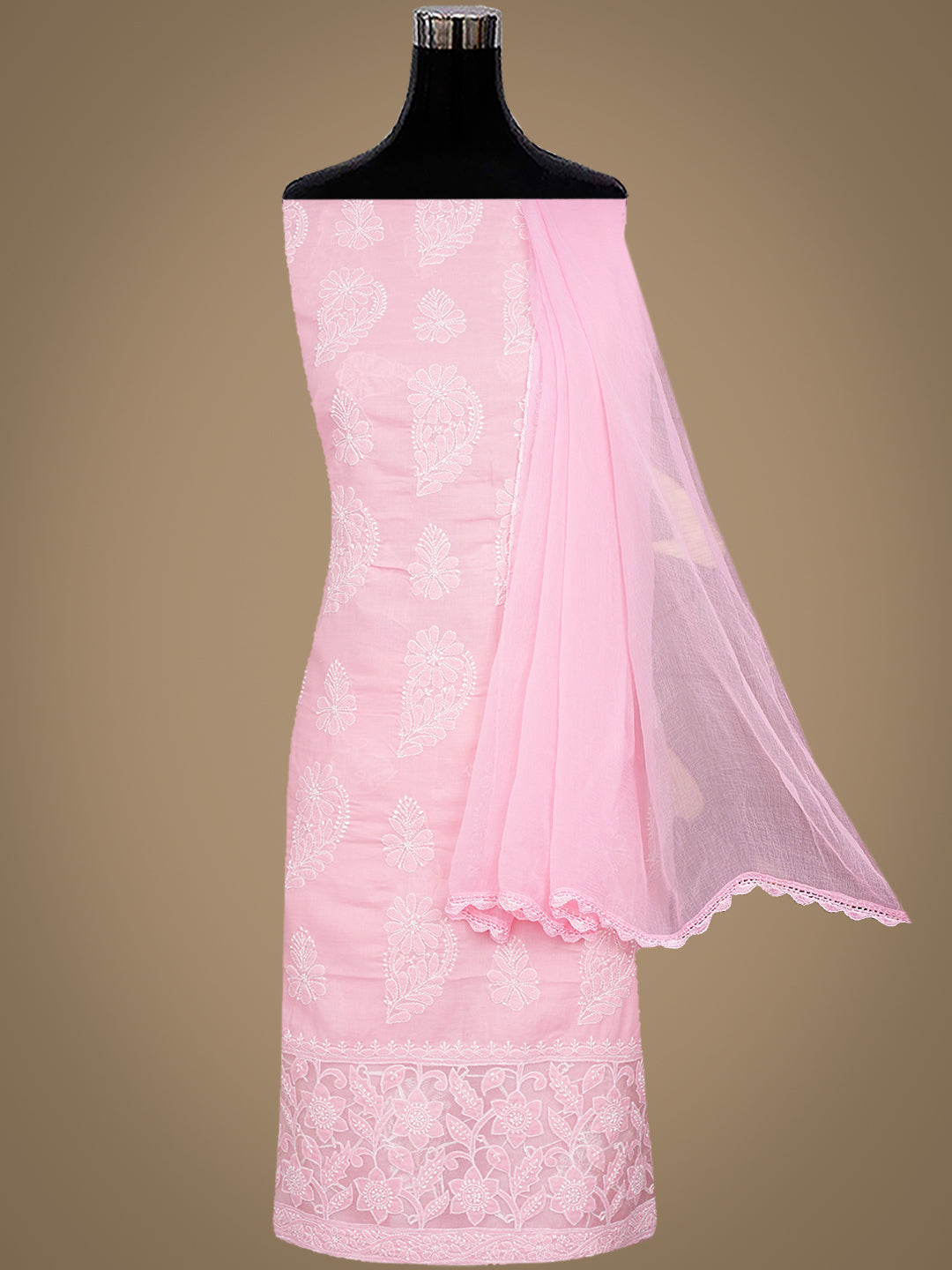 Ada Hand Embroidered Pink Cotton Lucknowi Chikankari Unstitched Suit Piece 01A999103