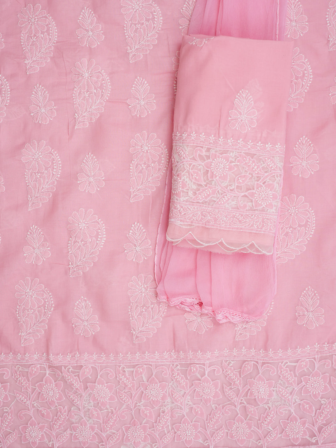 Ada Hand Embroidered Pink Cotton Lucknowi Chikankari Unstitched Suit Piece 01A999103