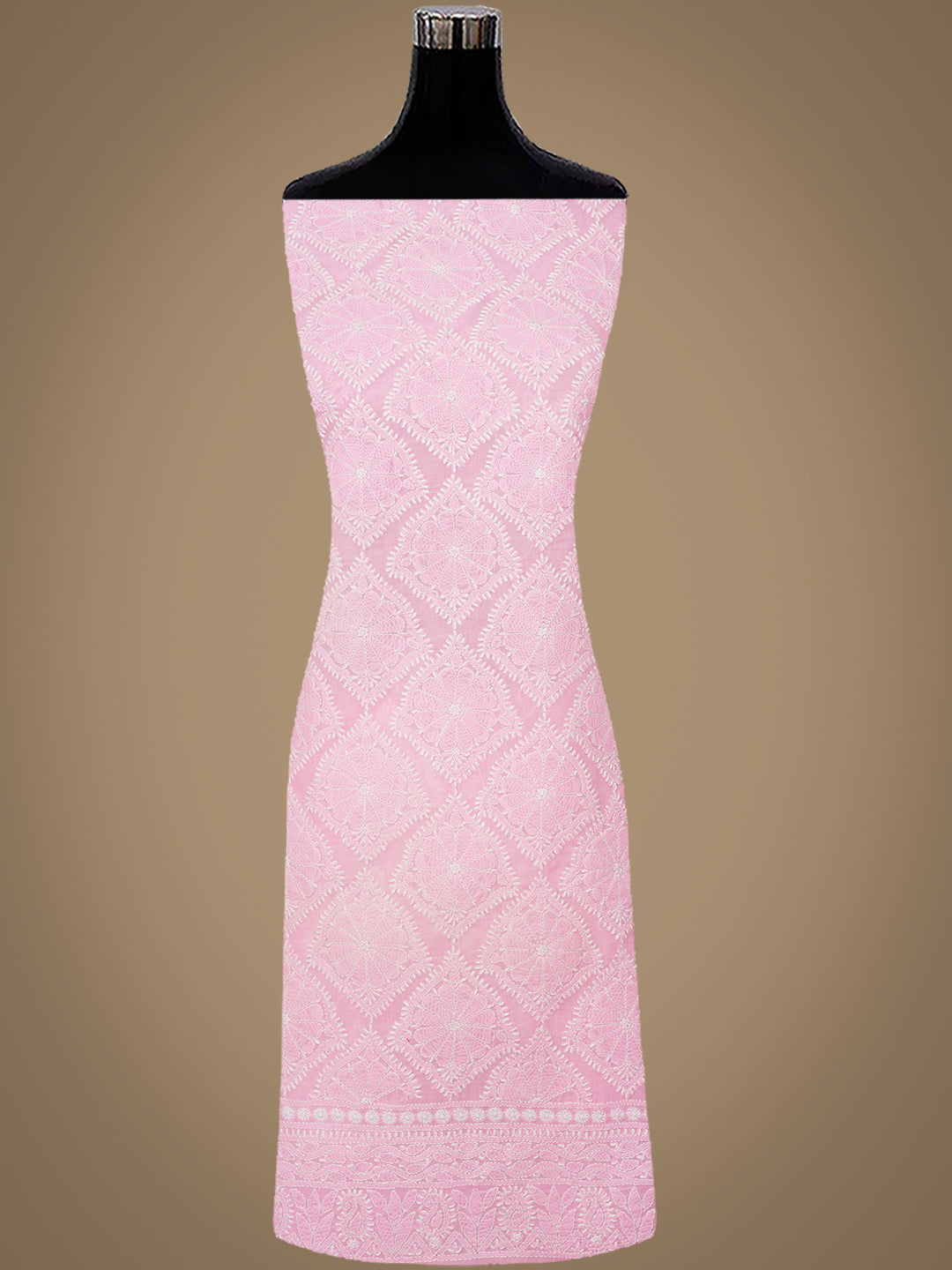 Ada Hand Embroidered Pink Cotton Lucknowi Chikankari Unstitched Suit Piece With Chiffon Dupatta 01A363015