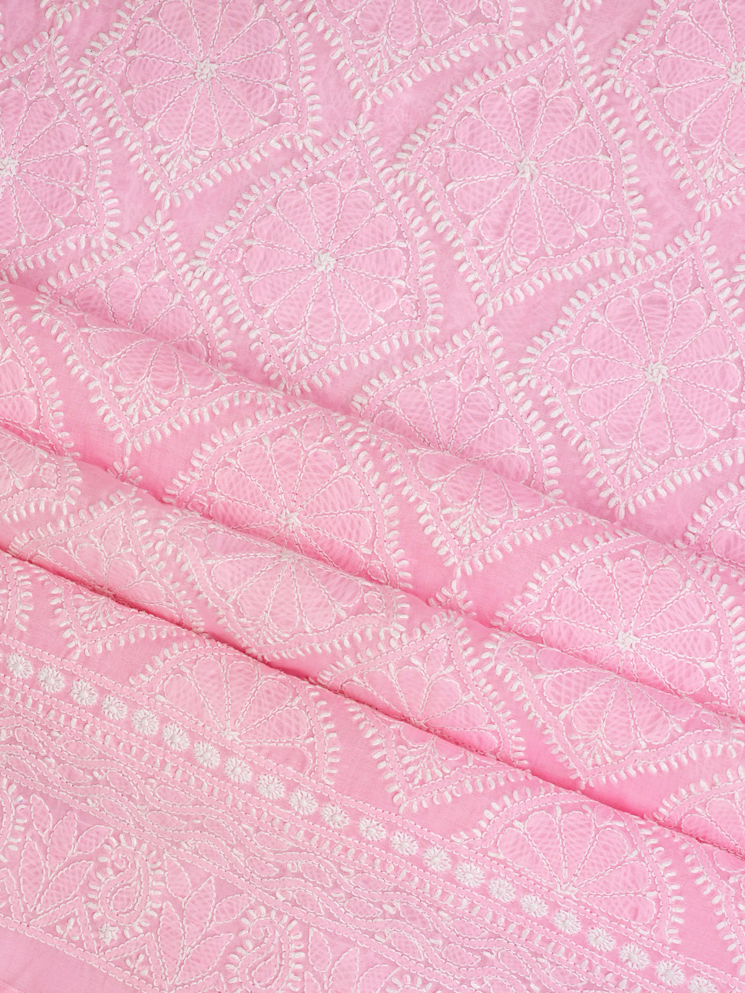 Ada Hand Embroidered Pink Cotton Lucknowi Chikankari Unstitched Suit Piece With Chiffon Dupatta 01A363015