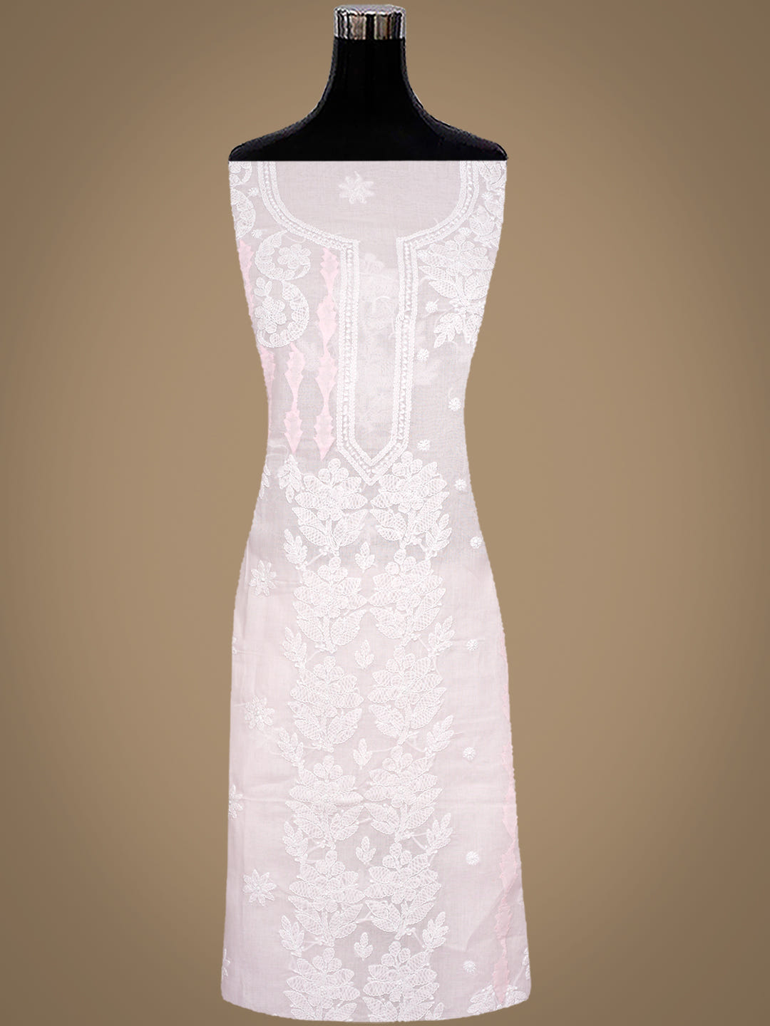 Ada Hand Embroidered Pink Cotton Lucknowi Chikankari Unstitched Suit Piece With Chiffon Dupatta 01A981897