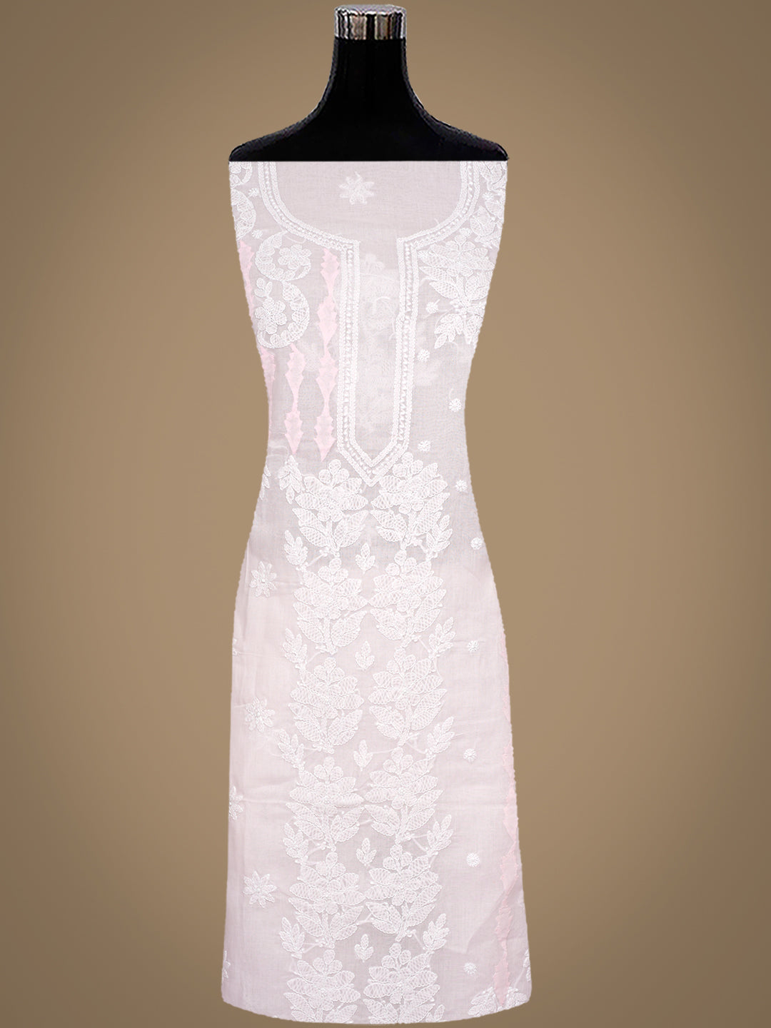Ada Hand Embroidered Pink Cotton Lucknowi Chikankari Unstitched Suit Piece With Chiffon Dupatta 01A981897