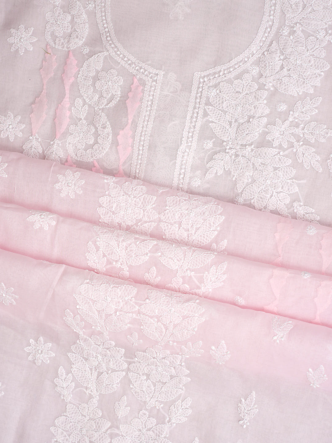 Ada Hand Embroidered Pink Cotton Lucknowi Chikankari Unstitched Suit Piece With Chiffon Dupatta 01A981897
