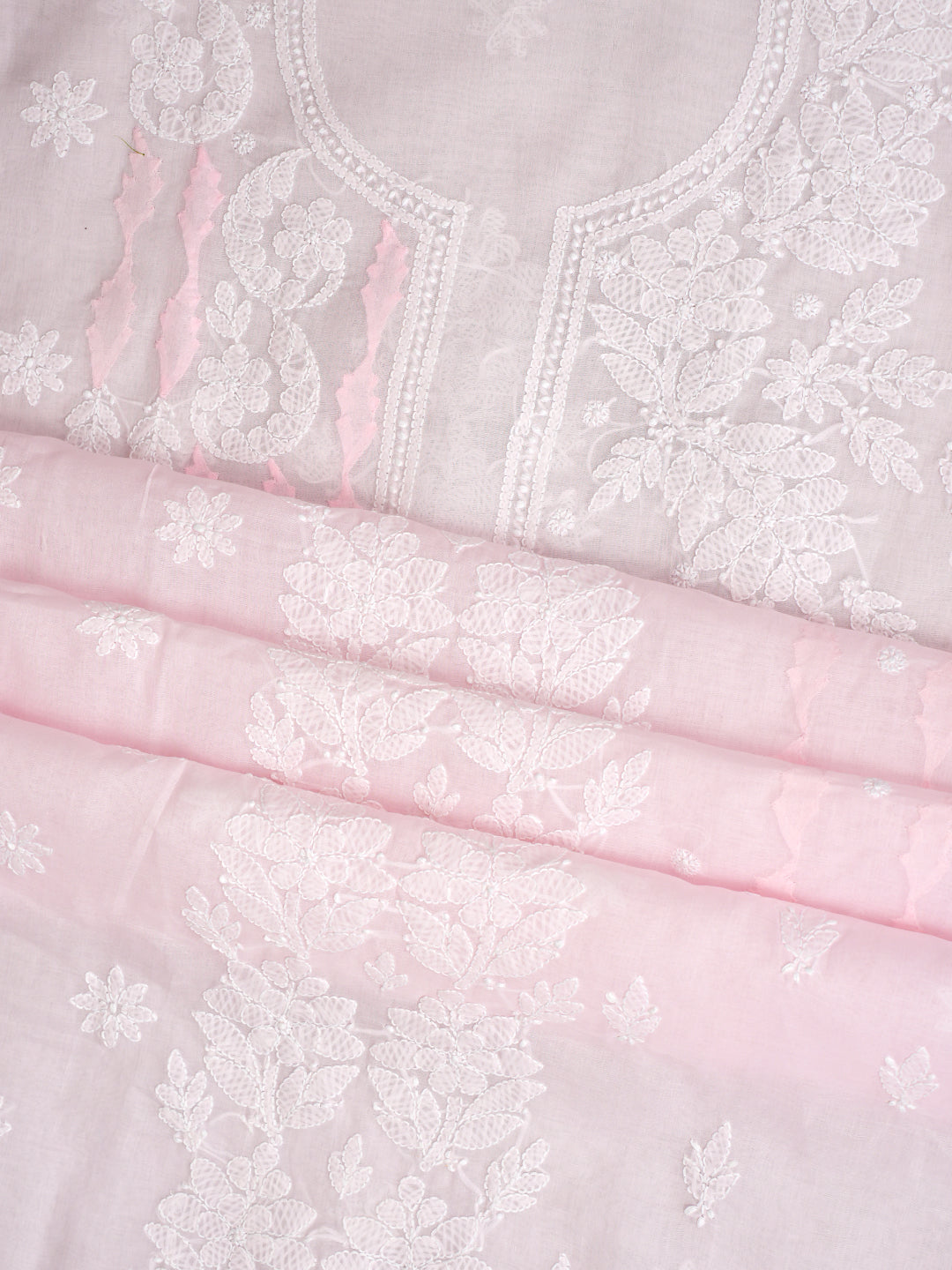 Ada Hand Embroidered Pink Cotton Lucknowi Chikankari Unstitched Suit Piece With Chiffon Dupatta 01A981897