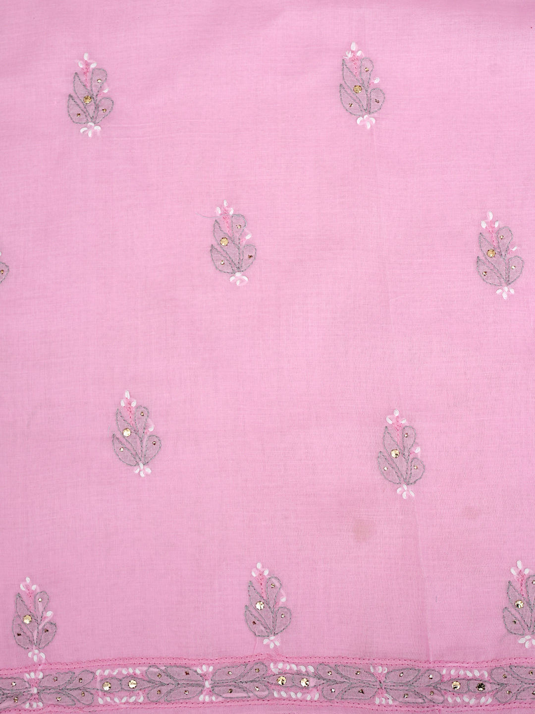 Ada Hand Embroidered Pink Cotton Lucknowi Chikankari Unstitched Suit Piece With Mukaish / Muqaish Work 01A622156