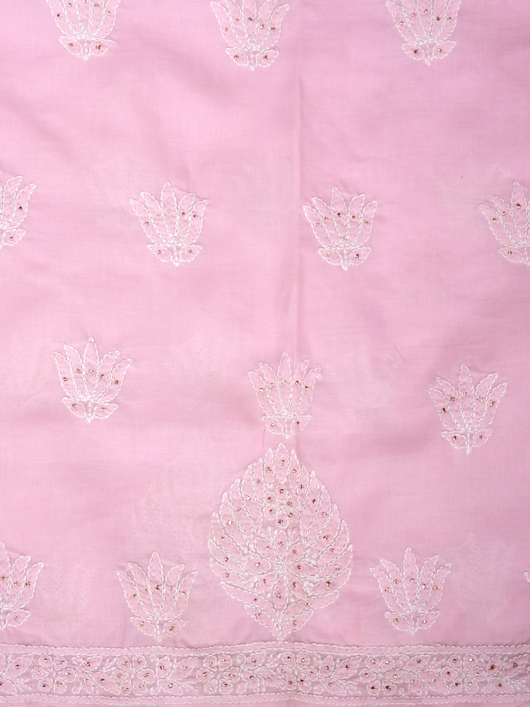 Ada Hand Embroidered Pink Cotton Lucknowi Chikankari Unstitched Suit Piece With Muqish/Mukaish Work 01A741730