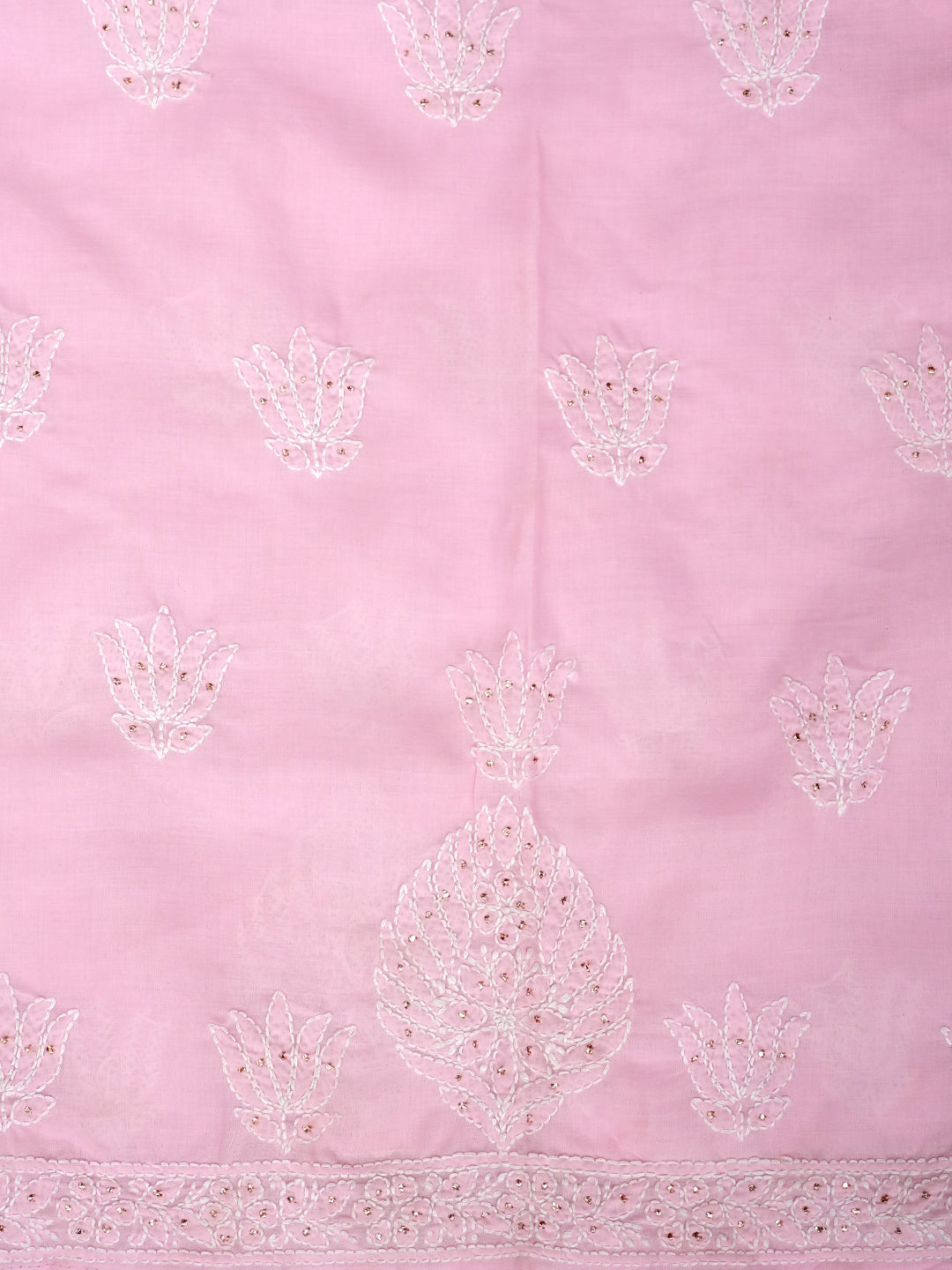 Ada Hand Embroidered Pink Cotton Lucknowi Chikankari Unstitched Suit Piece With Muqish/Mukaish Work 01A741730
