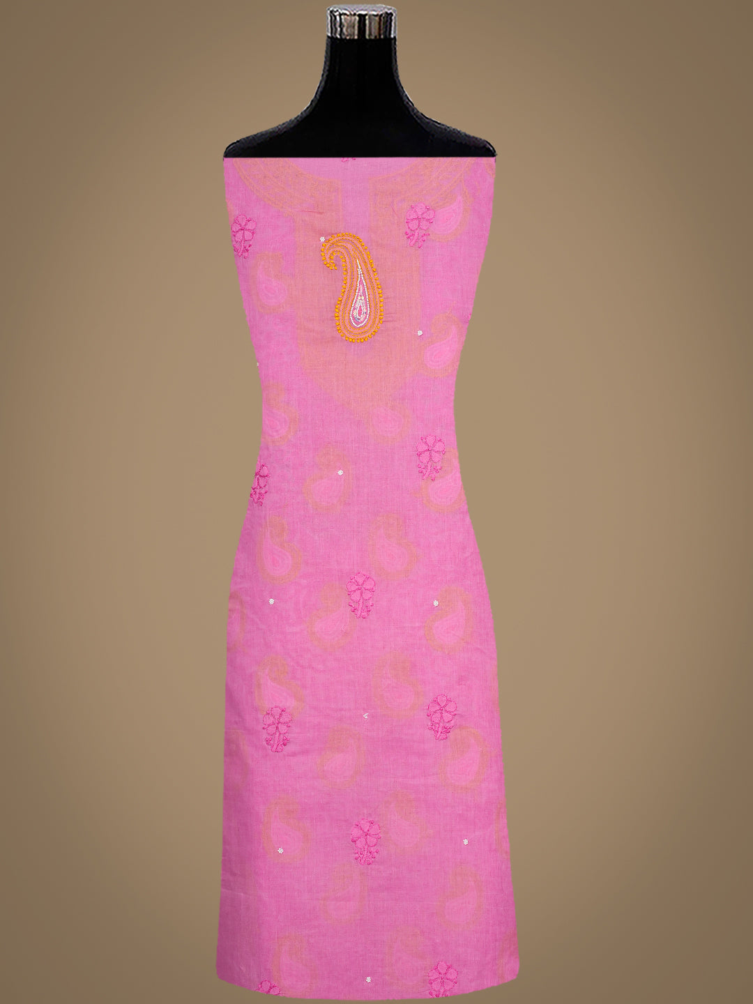 Ada Hand Embroidered Pink Cotton Lucknowi Chikankari Unstitched Suit Piece With Pearl Work 01A985589