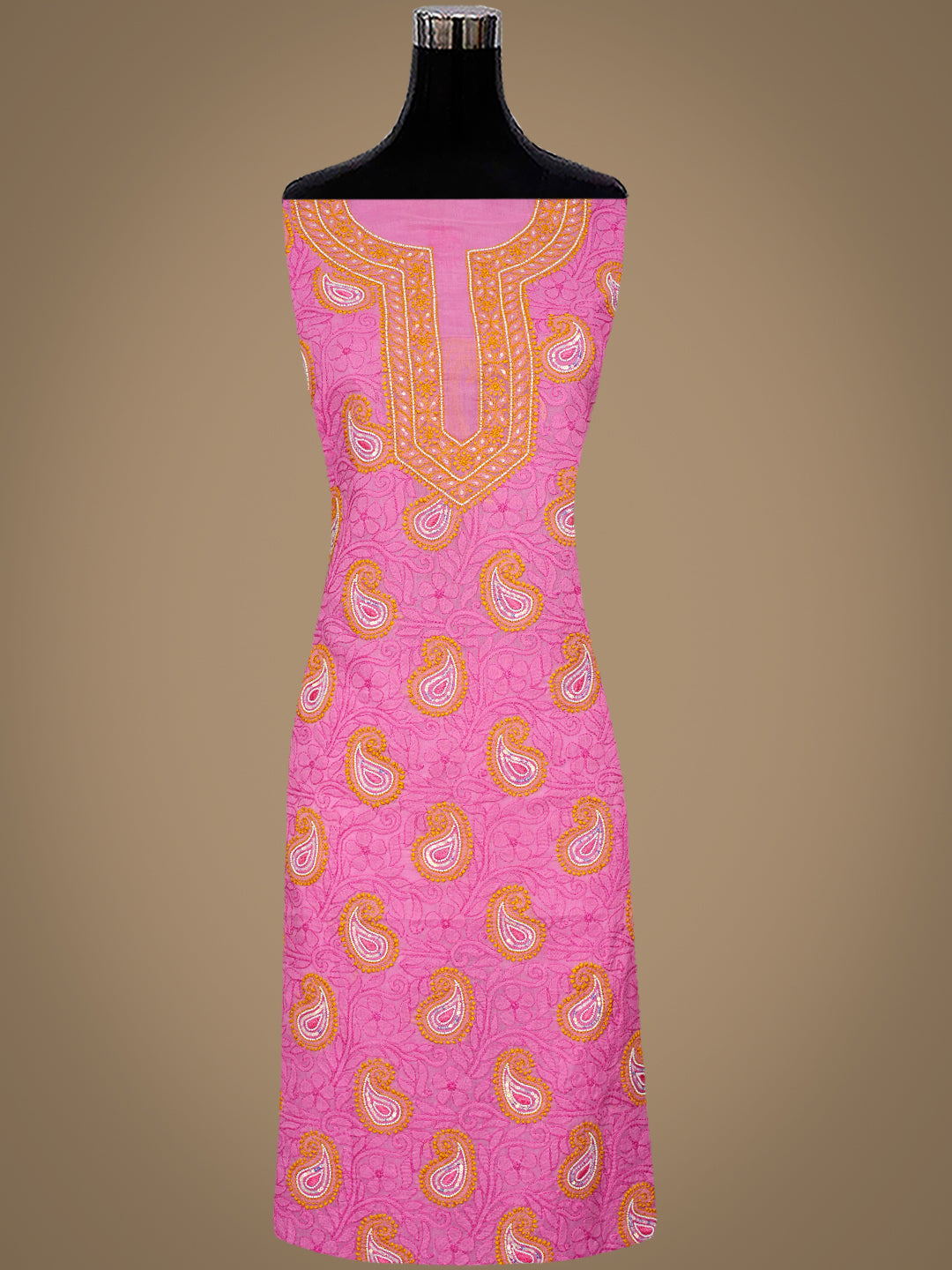 Ada Hand Embroidered Pink Cotton Lucknowi Chikankari Unstitched Suit Piece With Pearl Work 01A985589