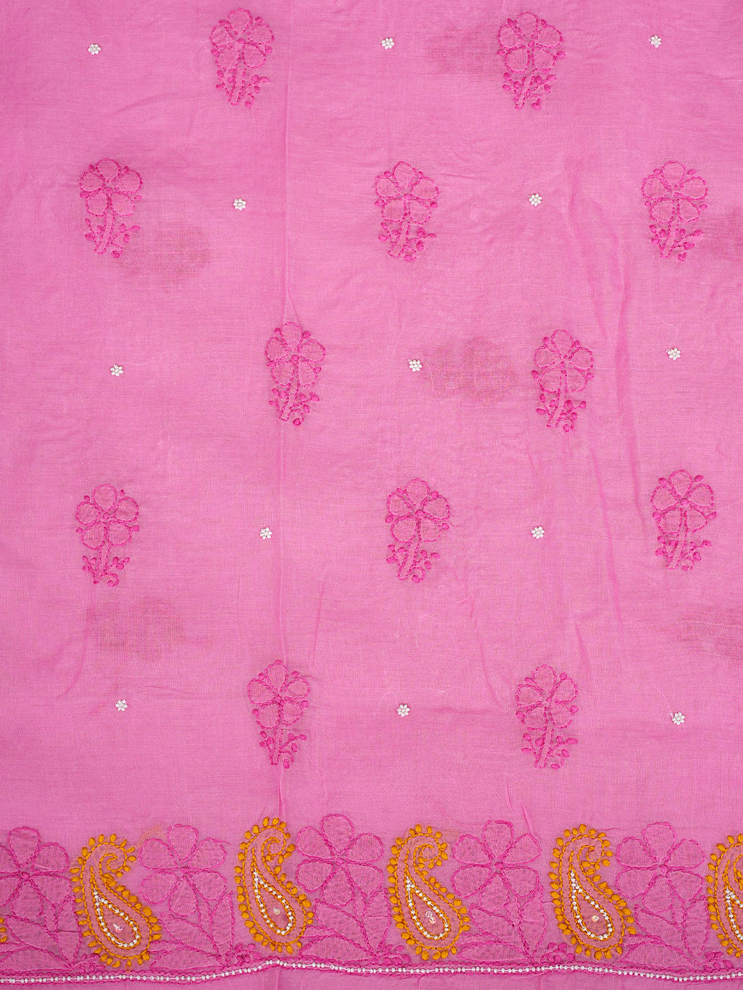 Ada Hand Embroidered Pink Cotton Lucknowi Chikankari Unstitched Suit Piece With Pearl Work 01A985589