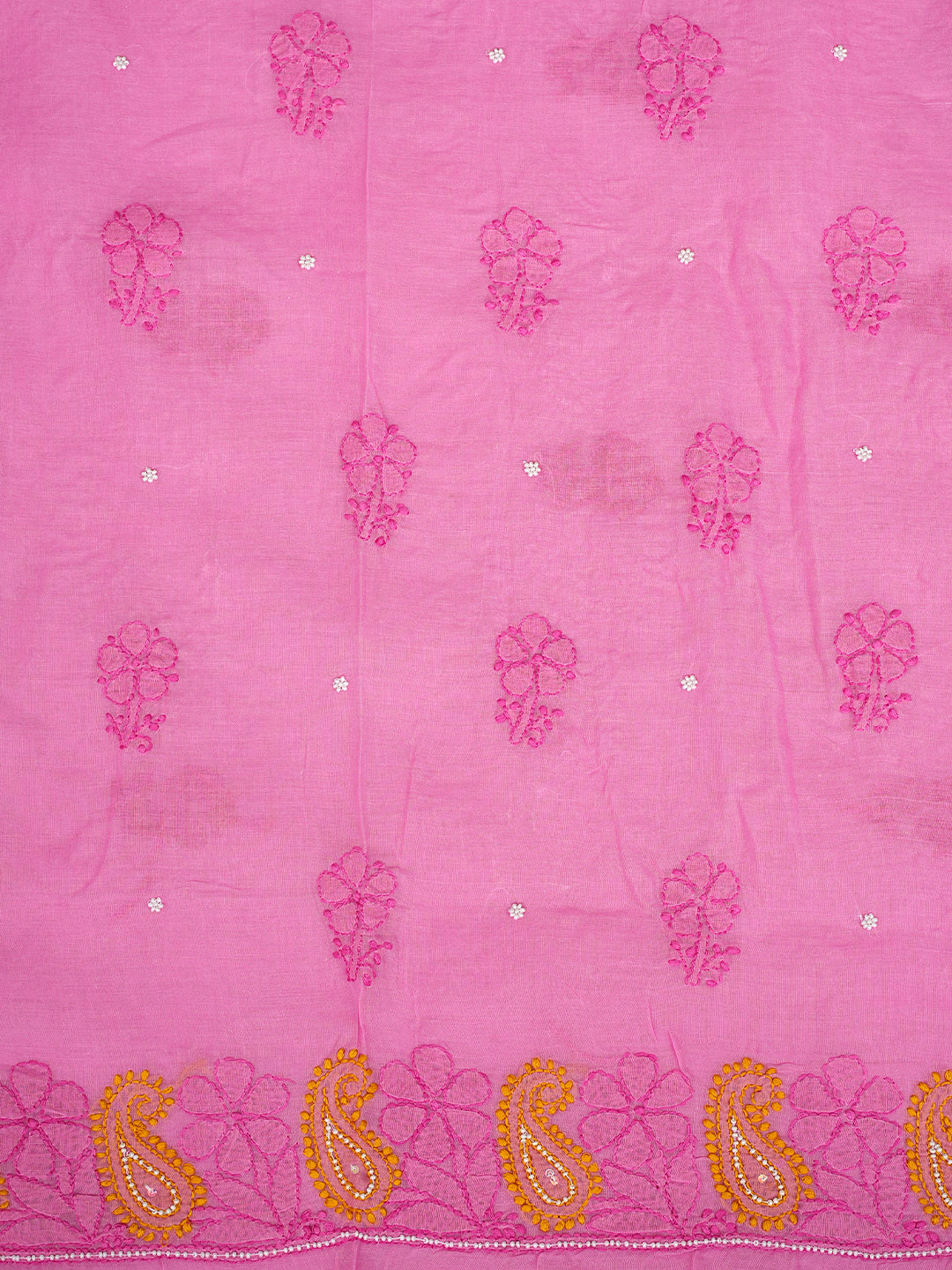 Ada Hand Embroidered Pink Cotton Lucknowi Chikankari Unstitched Suit Piece With Pearl Work 01A985589
