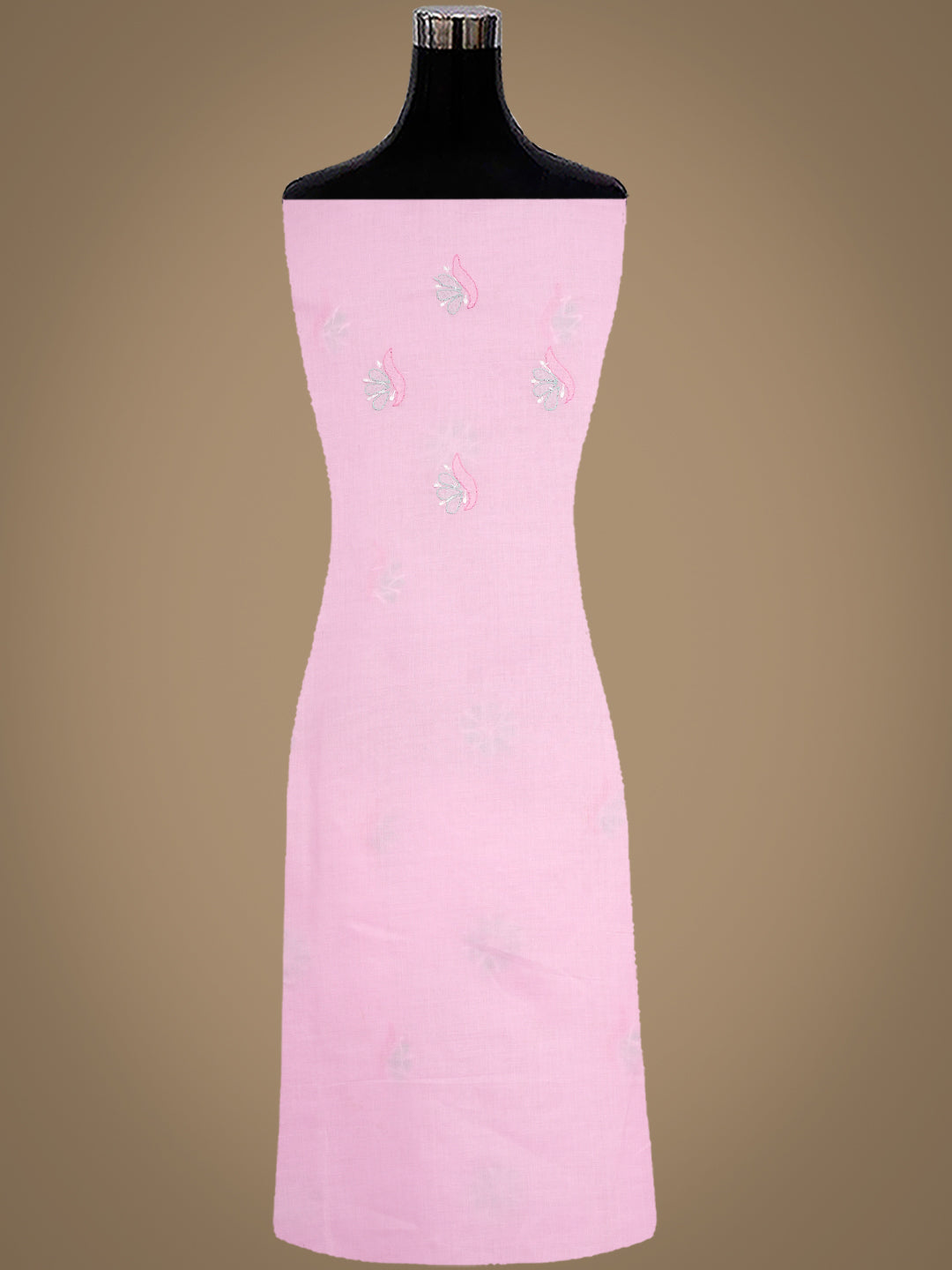 Ada Hand Embroidered Pink Cotton Lucknowi Chikankari Unstitched Suit Set With Chiffon Dupatta 01A879322