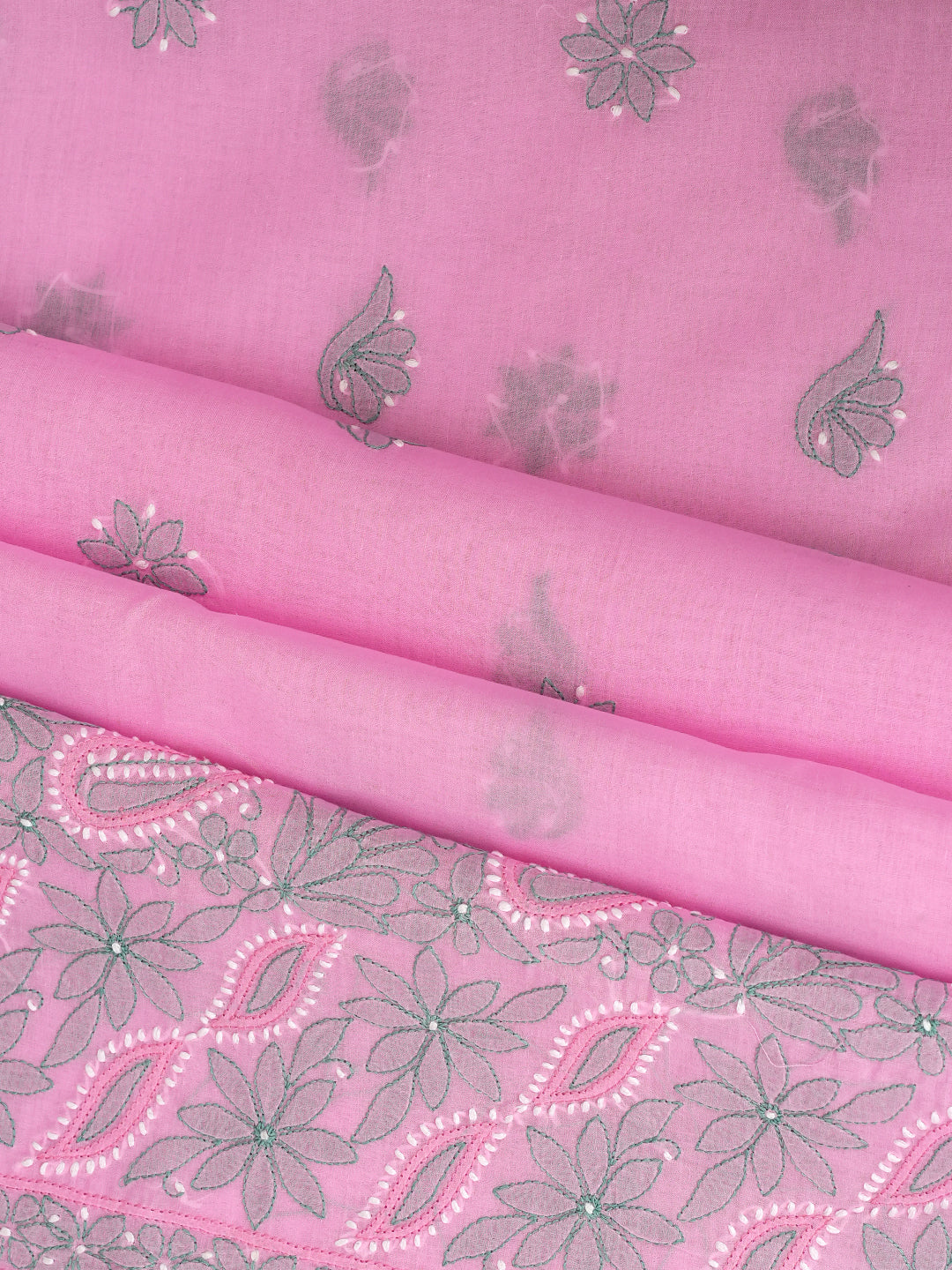 Ada Hand Embroidered Pink Cotton Lucknowi Chikankari Unstitched Suit Set With Chiffon Dupatta 01A879322