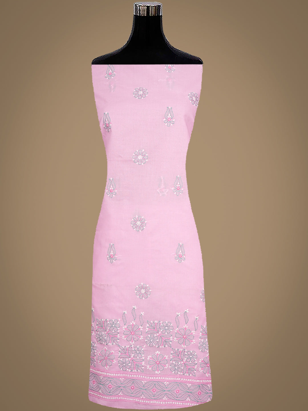 Ada Hand Embroidered Pink Cotton Lucknowi Chikankari Unstitched Suit Set With Chiffon Dupatta 01A882308