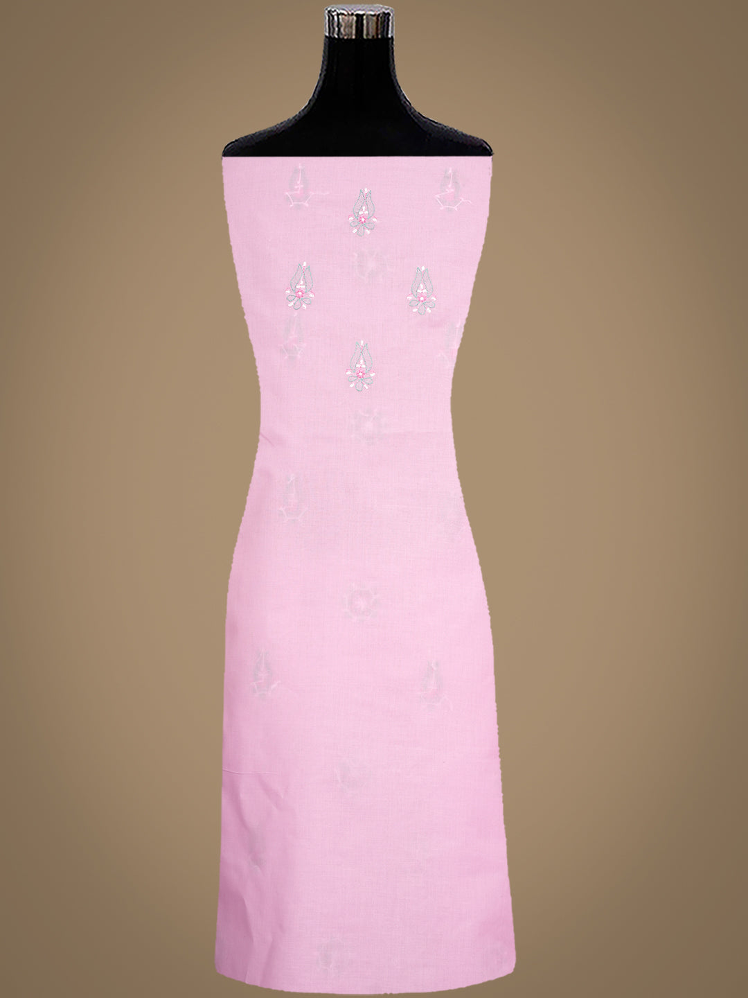 Ada Hand Embroidered Pink Cotton Lucknowi Chikankari Unstitched Suit Set With Chiffon Dupatta 01A882308