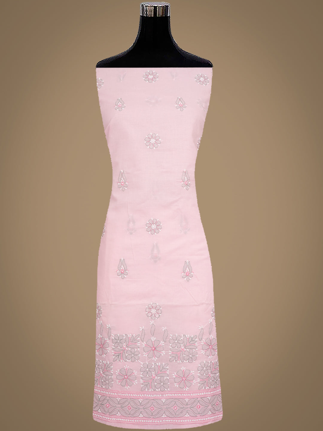 Ada Hand Embroidered Pink Cotton Lucknowi Chikankari Unstitched Suit Set With Chiffon Dupatta 01A882313