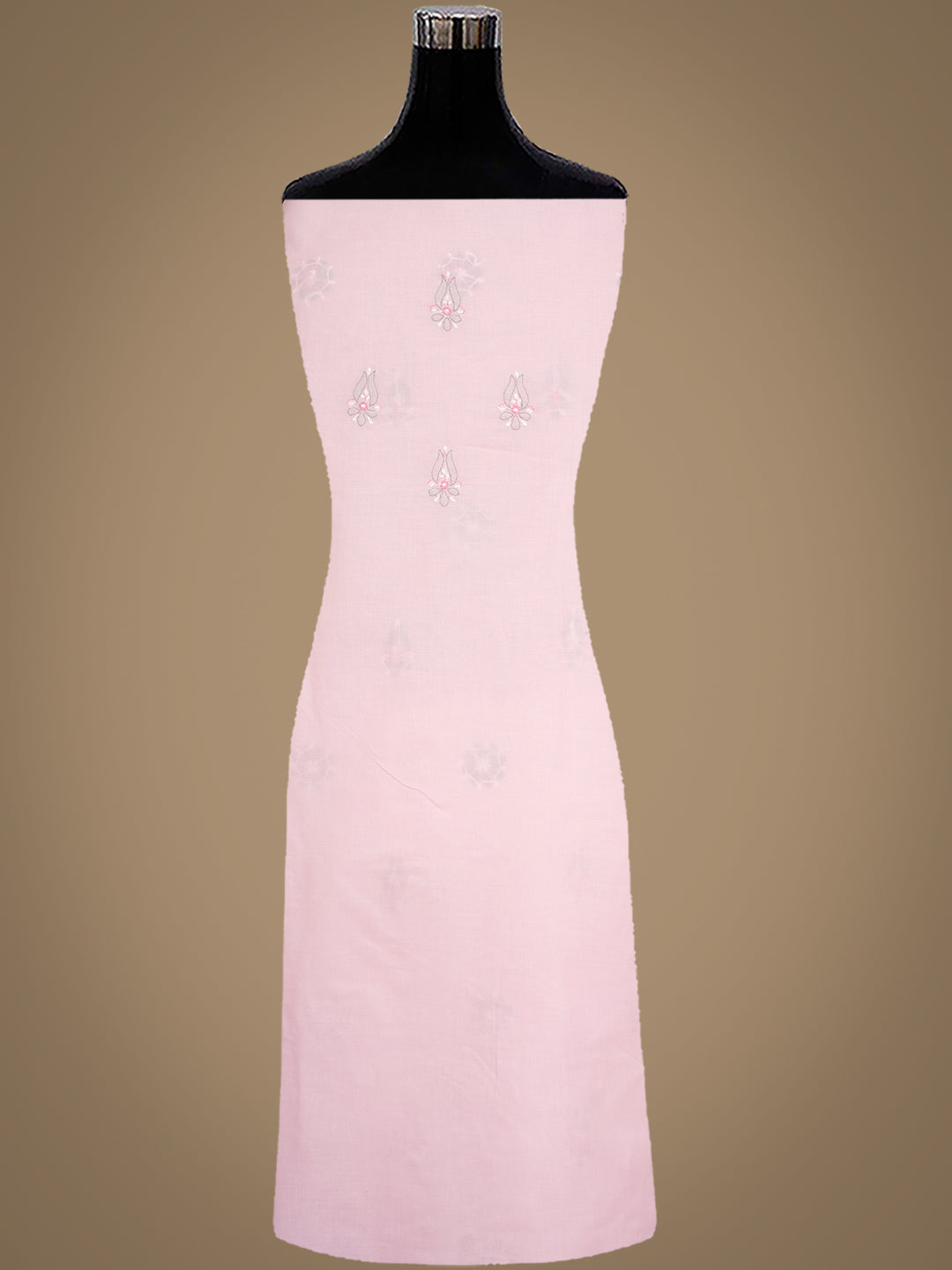 Ada Hand Embroidered Pink Cotton Lucknowi Chikankari Unstitched Suit Set With Chiffon Dupatta 01A882313