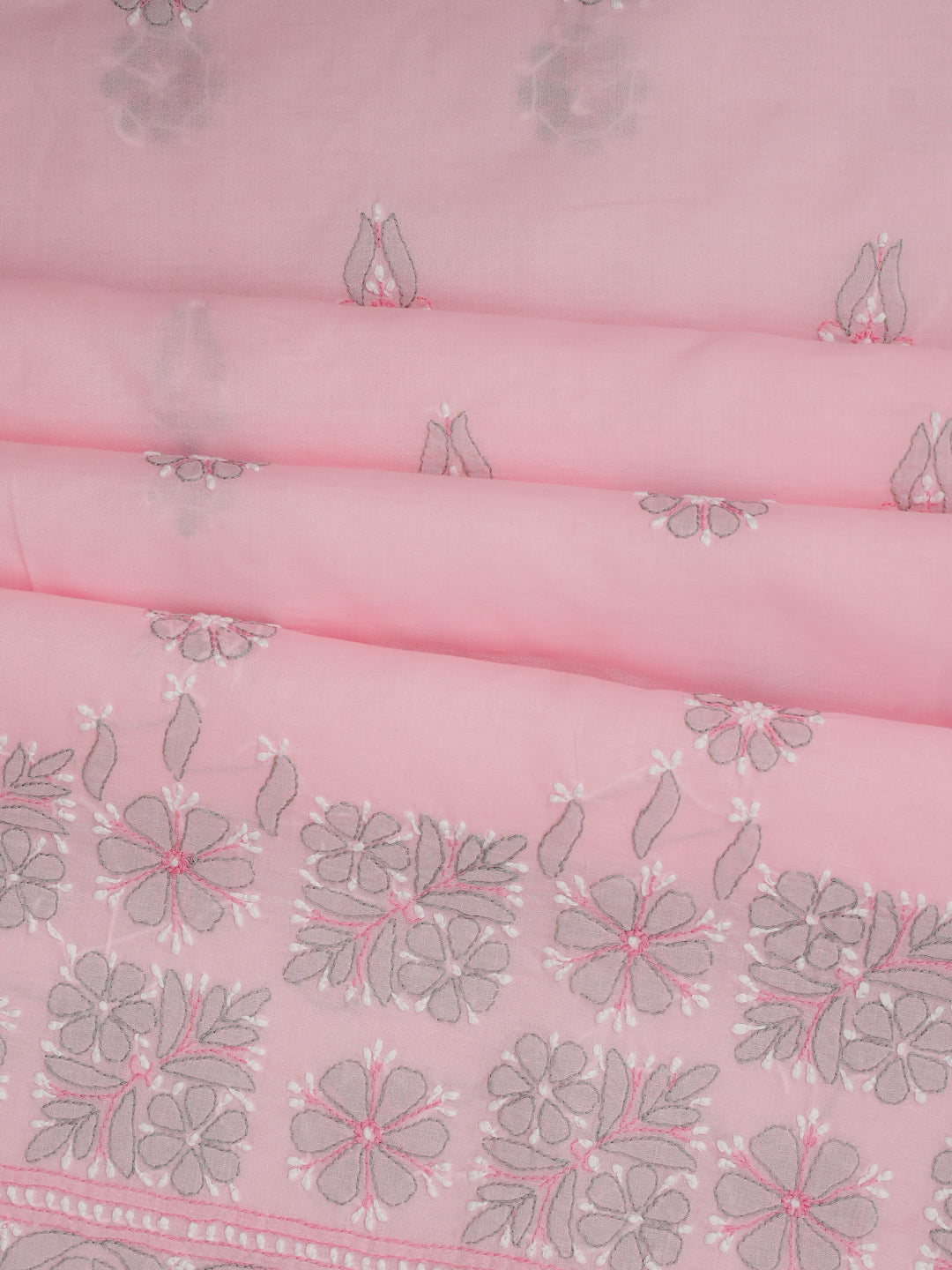 Ada Hand Embroidered Pink Cotton Lucknowi Chikankari Unstitched Suit Set With Chiffon Dupatta 01A882313