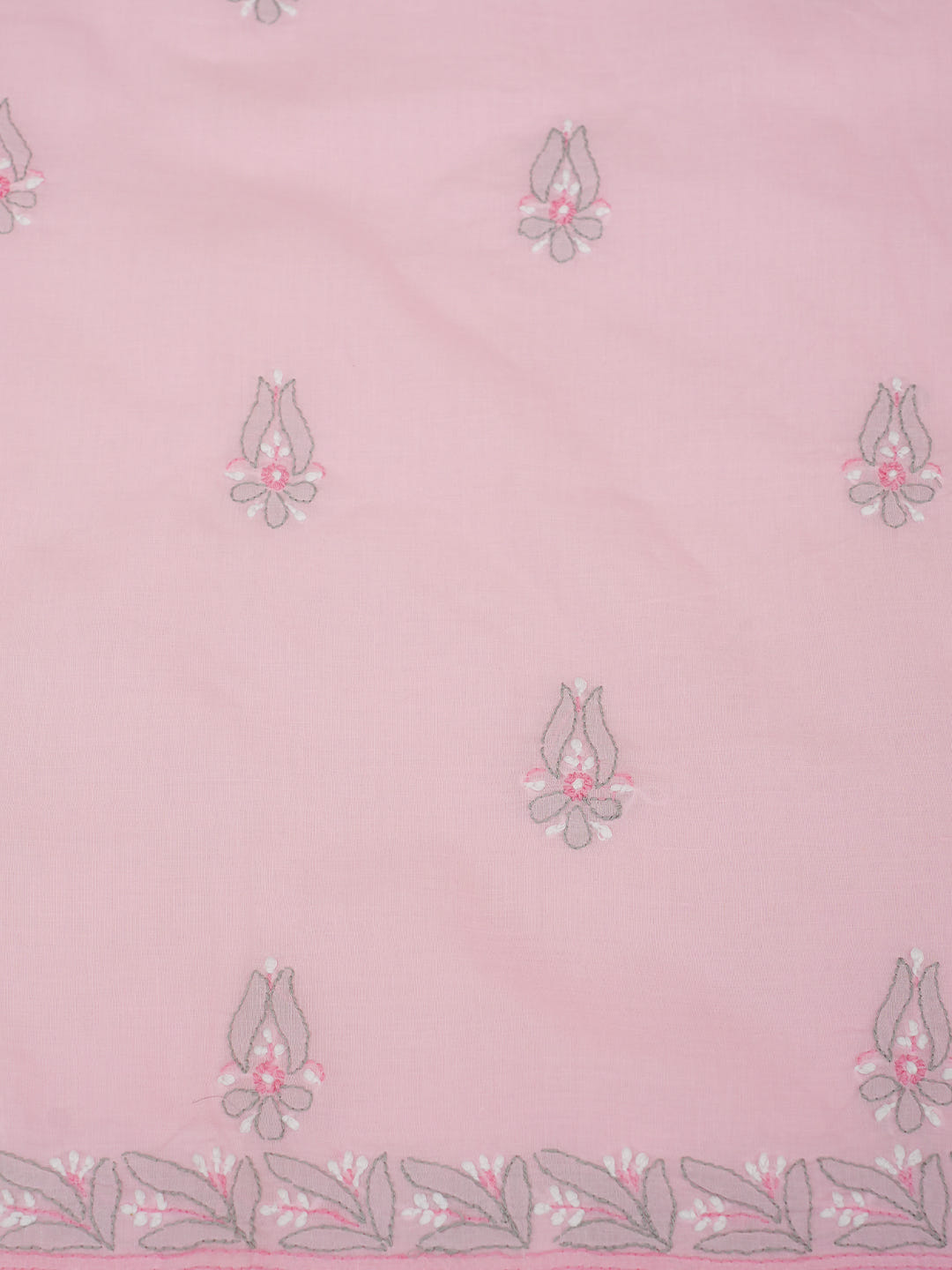 Ada Hand Embroidered Pink Cotton Lucknowi Chikankari Unstitched Suit Set With Chiffon Dupatta 01A882313