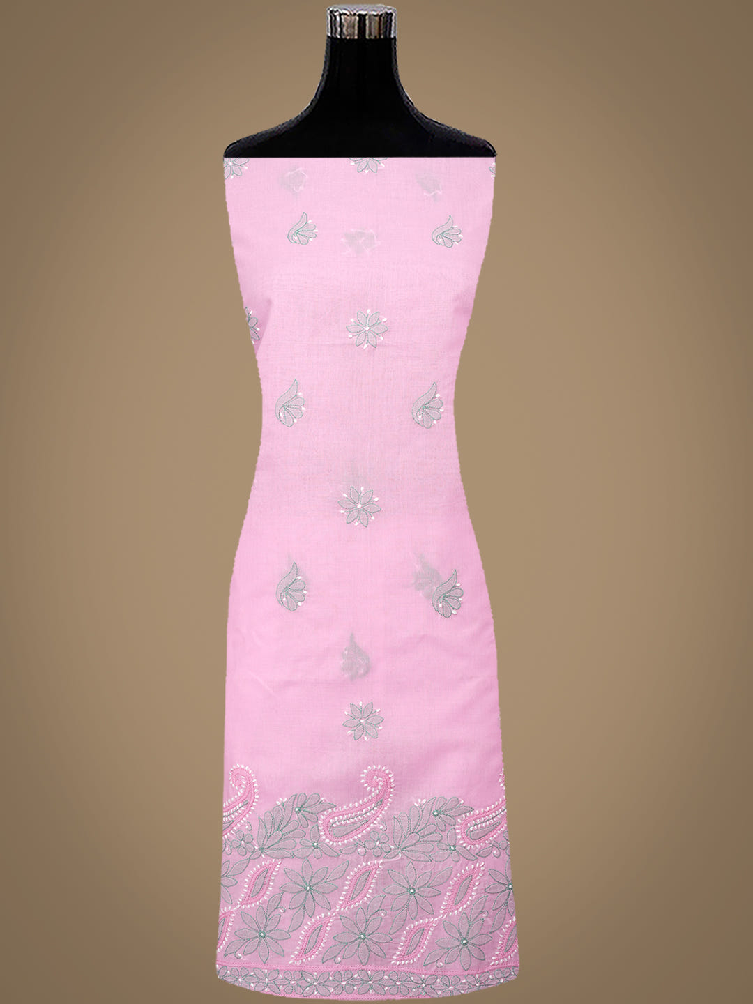 Ada Hand Embroidered Pink Cotton Lucknowi Chikankari Unstitched Suit Set With Chiffon Dupatta 01A886752