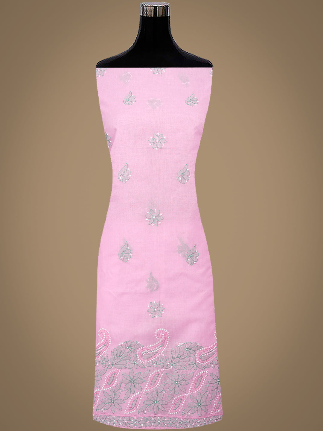 Ada Hand Embroidered Pink Cotton Lucknowi Chikankari Unstitched Suit Set With Chiffon Dupatta 01A886752
