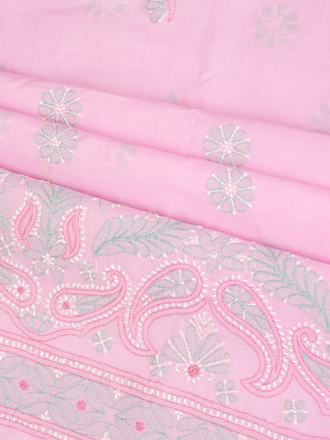 Ada Hand Embroidered Pink Cotton Lucknowi Chikankari Unstitched Suit Set With Chiffon Dupatta 01A886752