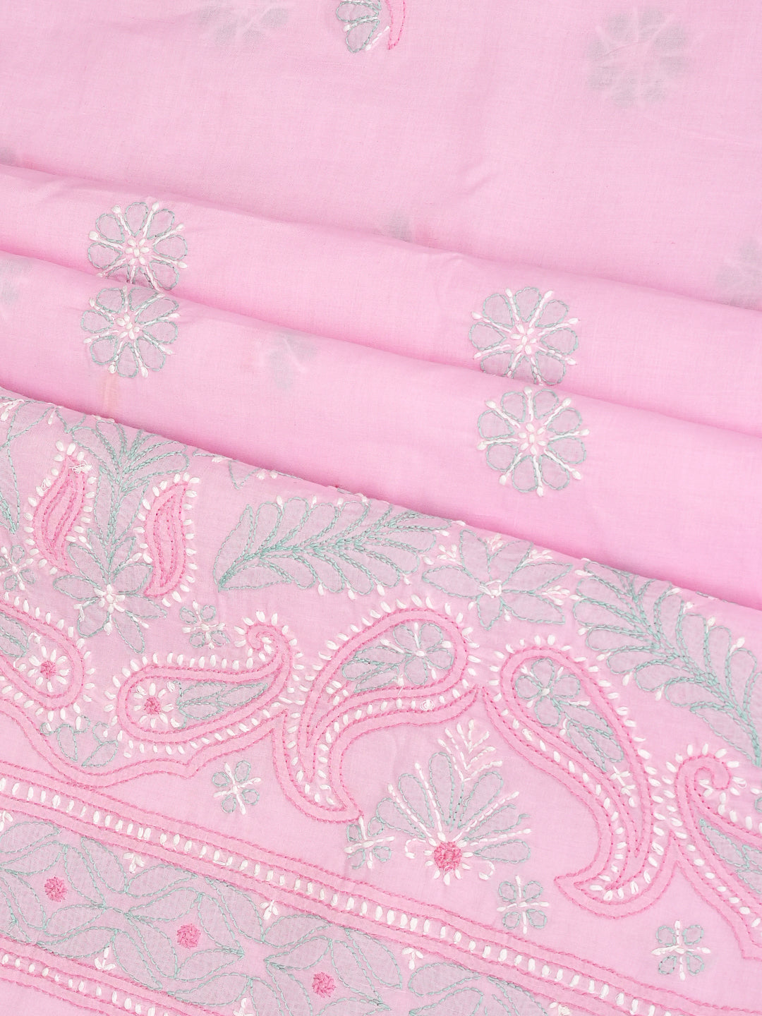 Ada Hand Embroidered Pink Cotton Lucknowi Chikankari Unstitched Suit Set With Chiffon Dupatta 01A886752