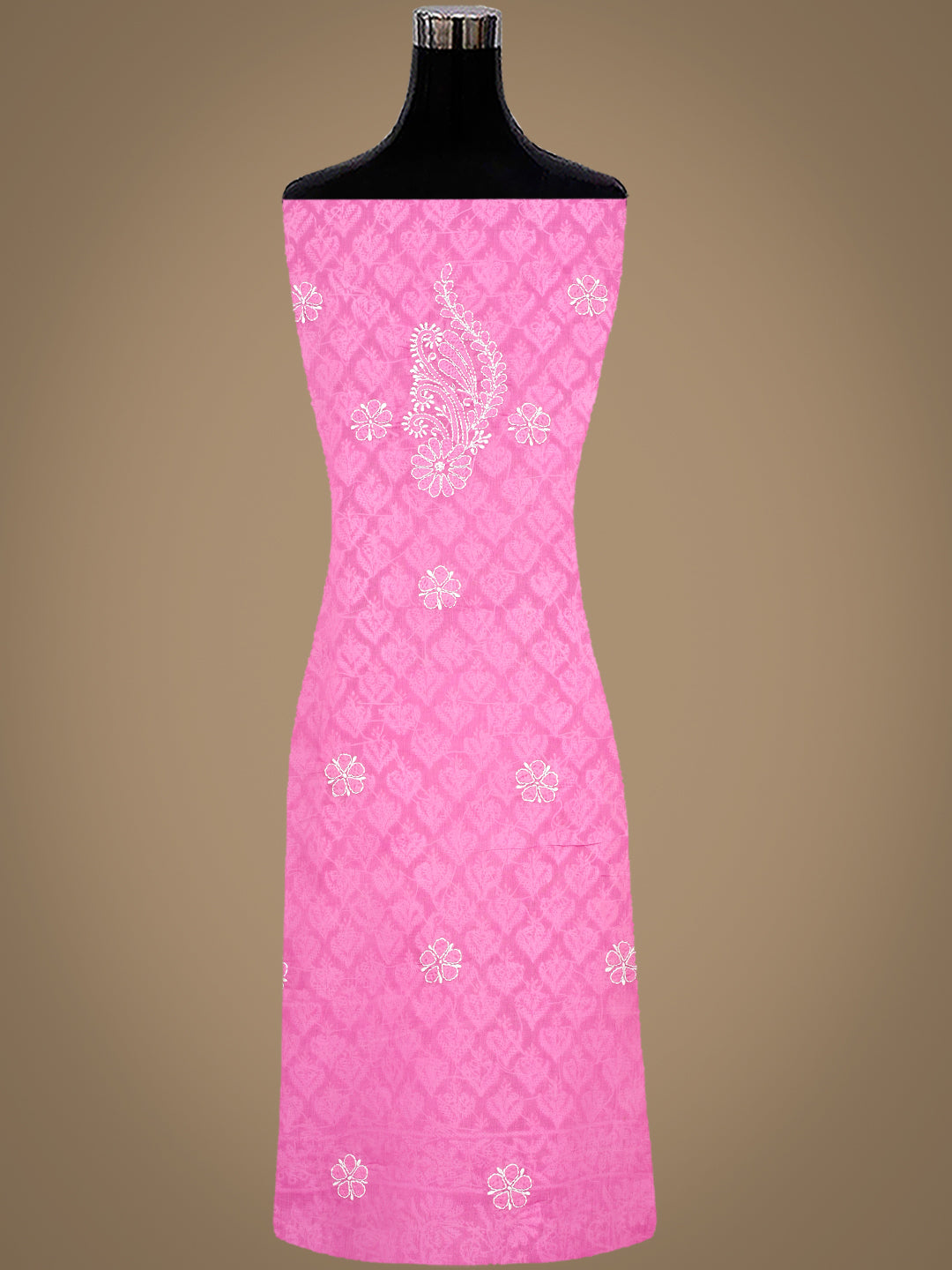 Ada Hand Embroidered Pink Cotton Lucknowi Chikankari Unstitched Suit Set With Chiffon Dupatta 01A972963