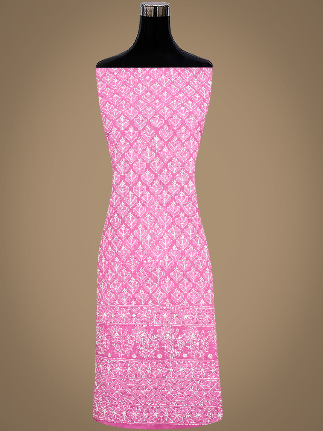 Ada Hand Embroidered Pink Cotton Lucknowi Chikankari Unstitched Suit Set With Chiffon Dupatta 01A972963