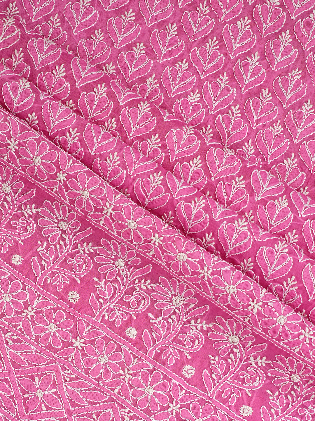 Ada Hand Embroidered Pink Cotton Lucknowi Chikankari Unstitched Suit Set With Chiffon Dupatta 01A972963
