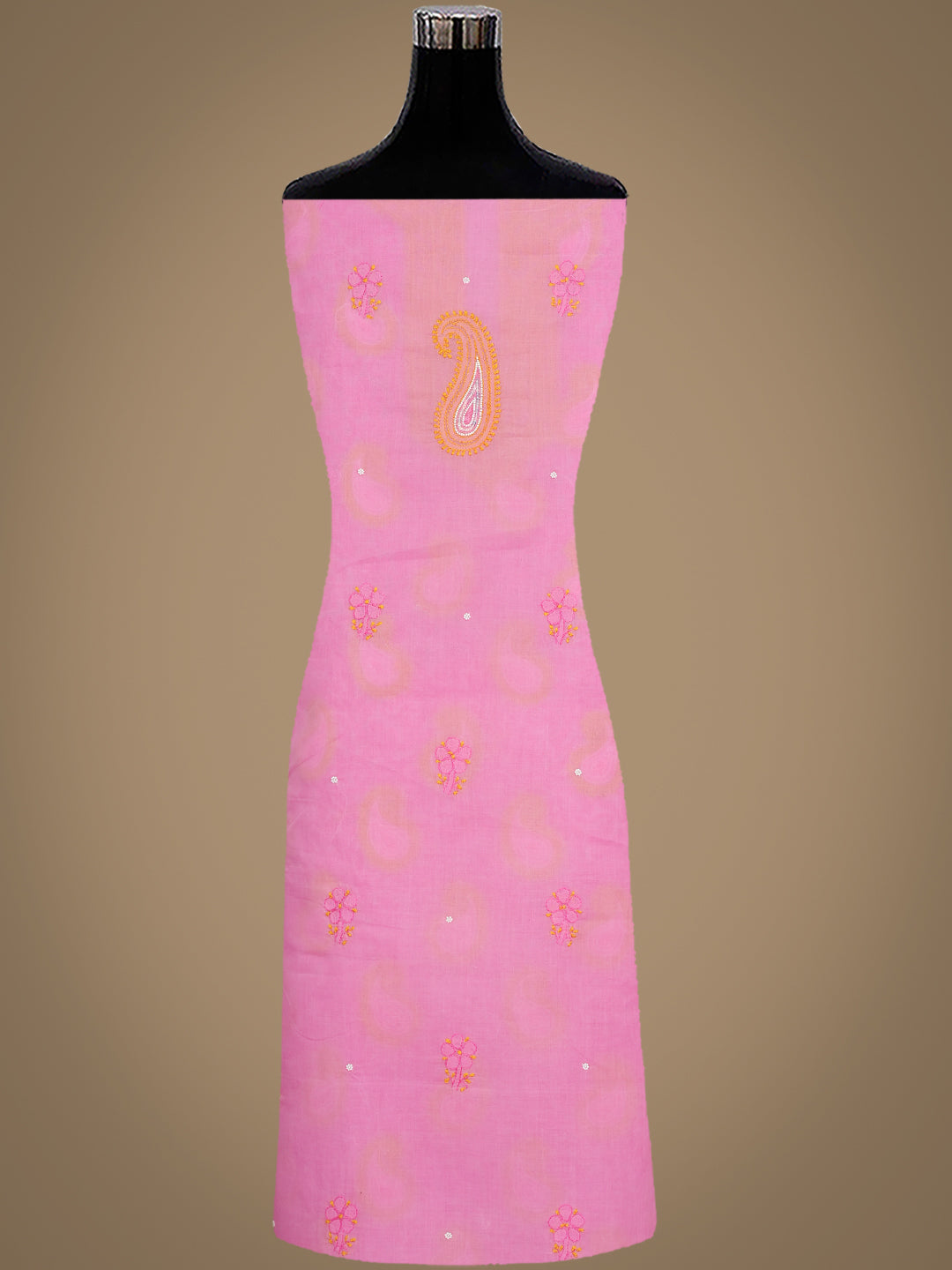 Ada Hand Embroidered Pink Cotton Lucknowi Chikankari Unstitched Suit Set With Pearl Work 01A985590