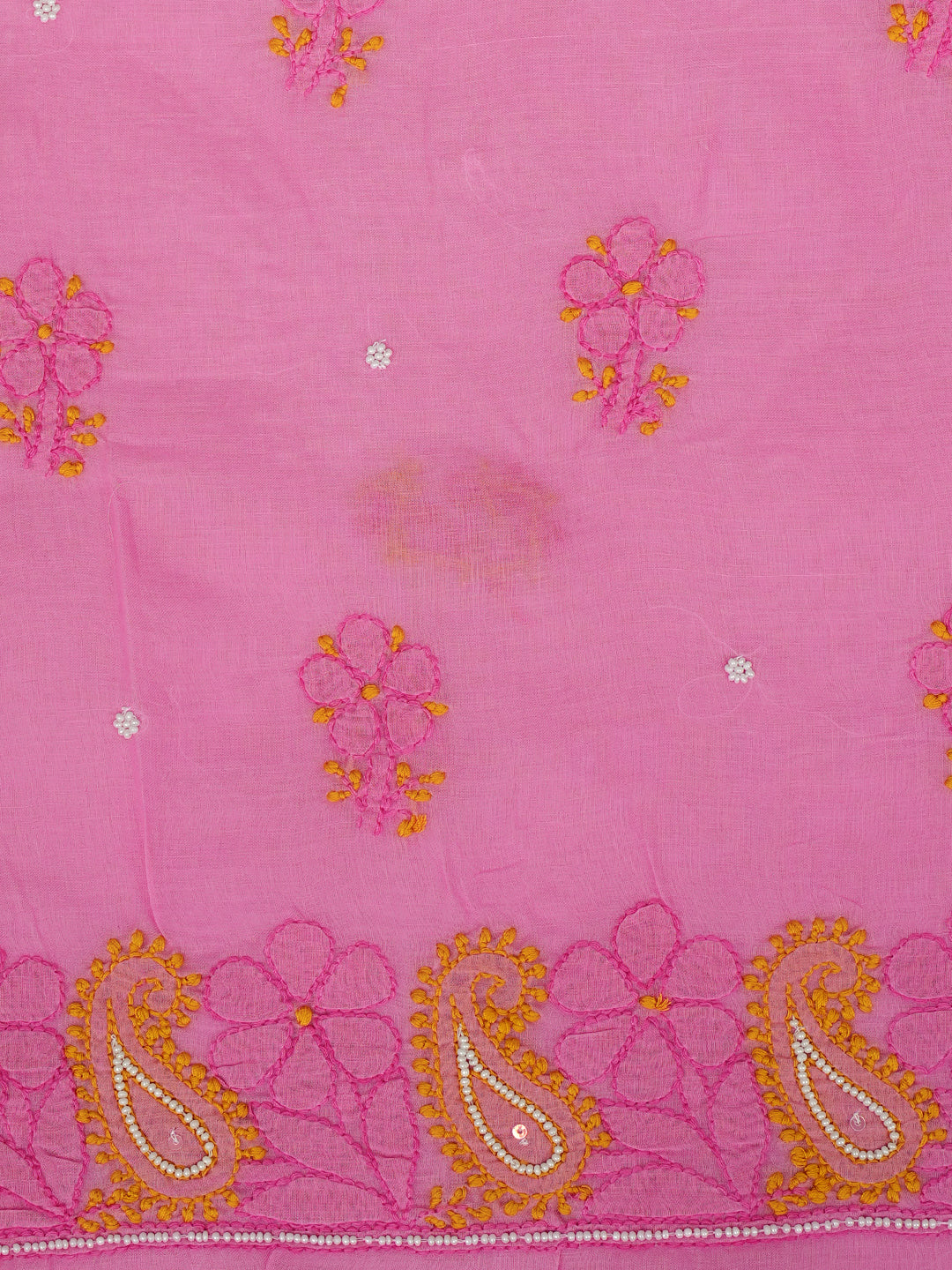 Ada Hand Embroidered Pink Cotton Lucknowi Chikankari Unstitched Suit Set With Pearl Work 01A985590