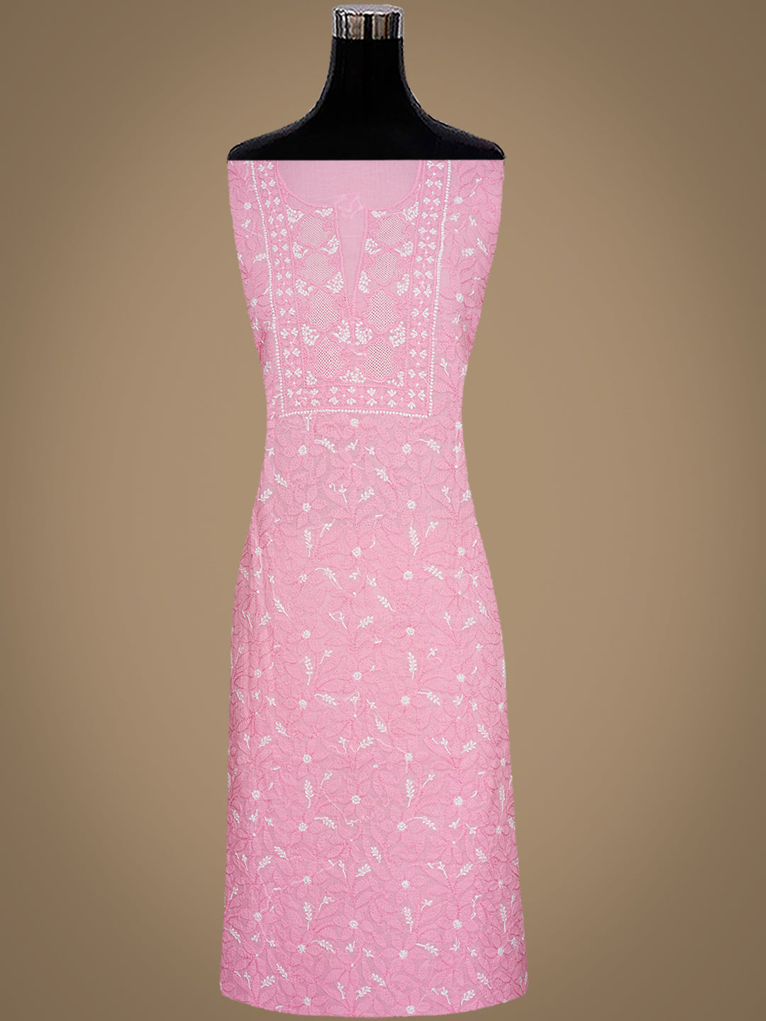 Ada Hand Embroidered Pink Cotton Lucknowi Chikankari Unstitched Suit Set With Chiffon Dupatta 01A986927