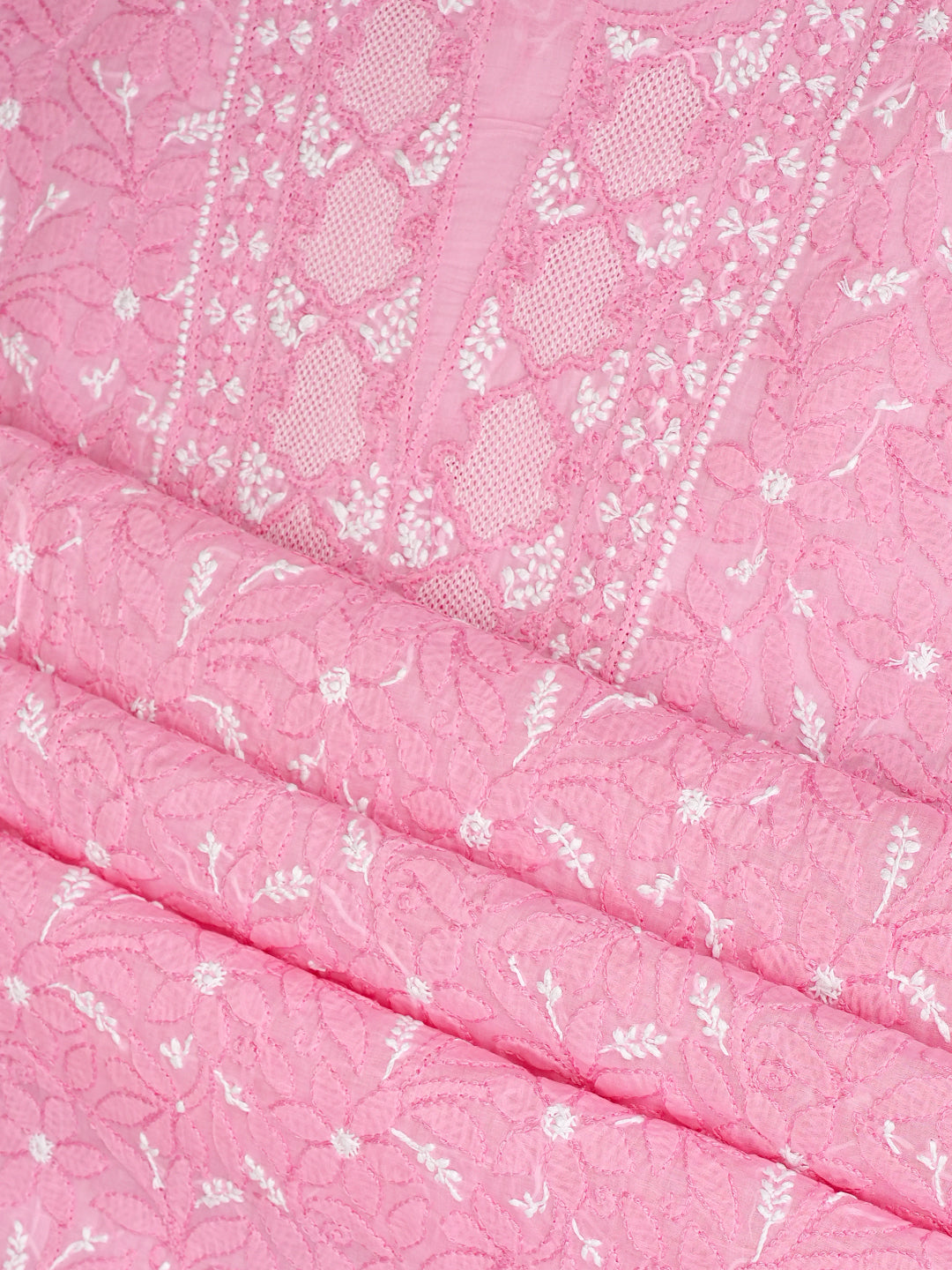 Ada Hand Embroidered Pink Cotton Lucknowi Chikankari Unstitched Suit Set With Chiffon Dupatta 01A986927