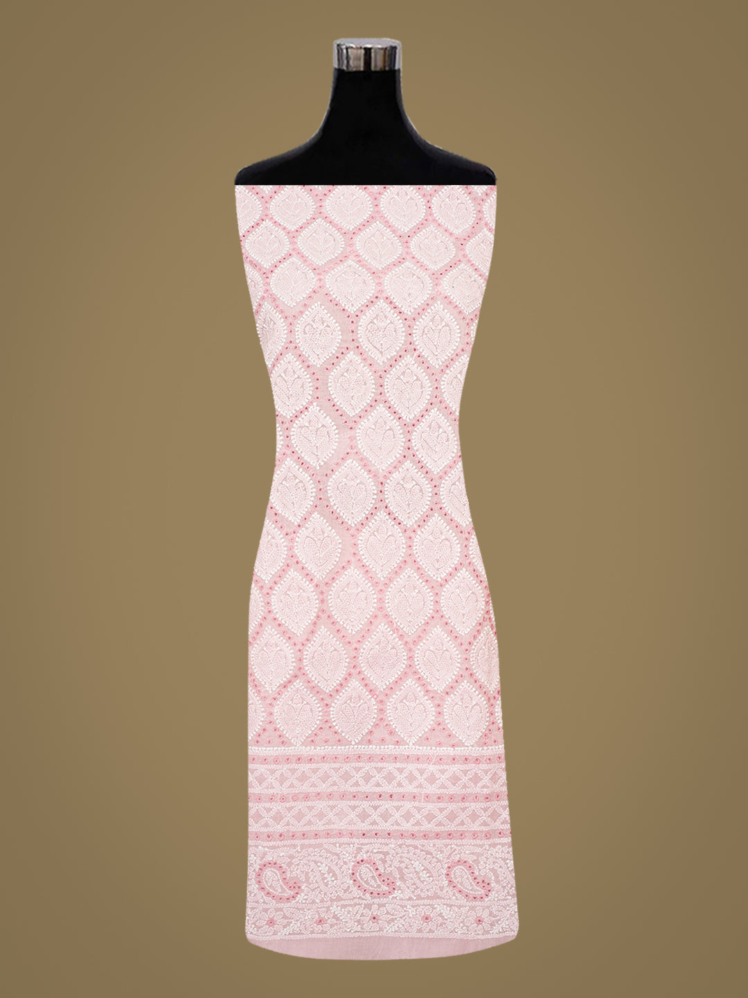 Ada Hand Embroidered Pink Cotton Lucknowi Chikankari Unstitched Suit Set With Chiffon Dupatta 01A989736