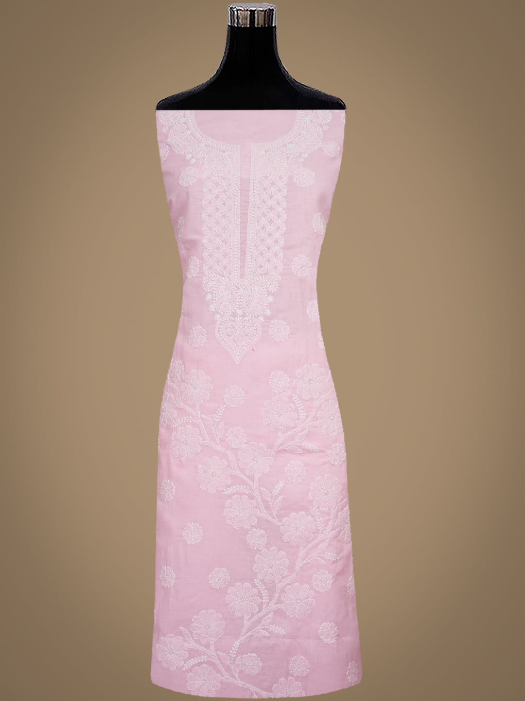 Ada Hand Embroidered Pink Cotton Lucknowi Chikankari Unstitched Suit Set With Chiffon Dupatta 01A992341