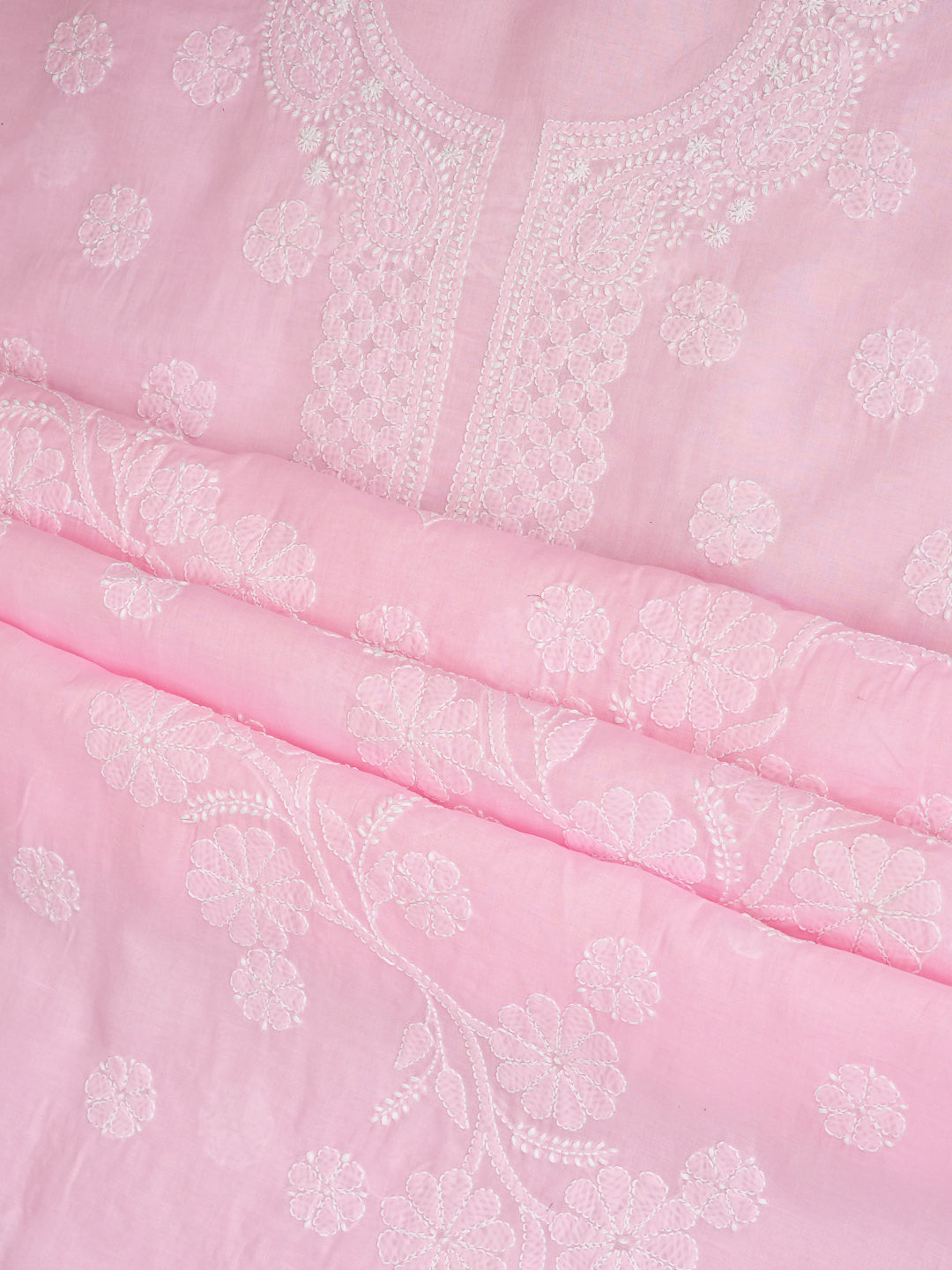 Ada Hand Embroidered Pink Cotton Lucknowi Chikankari Unstitched Suit Set With Chiffon Dupatta 01A992341