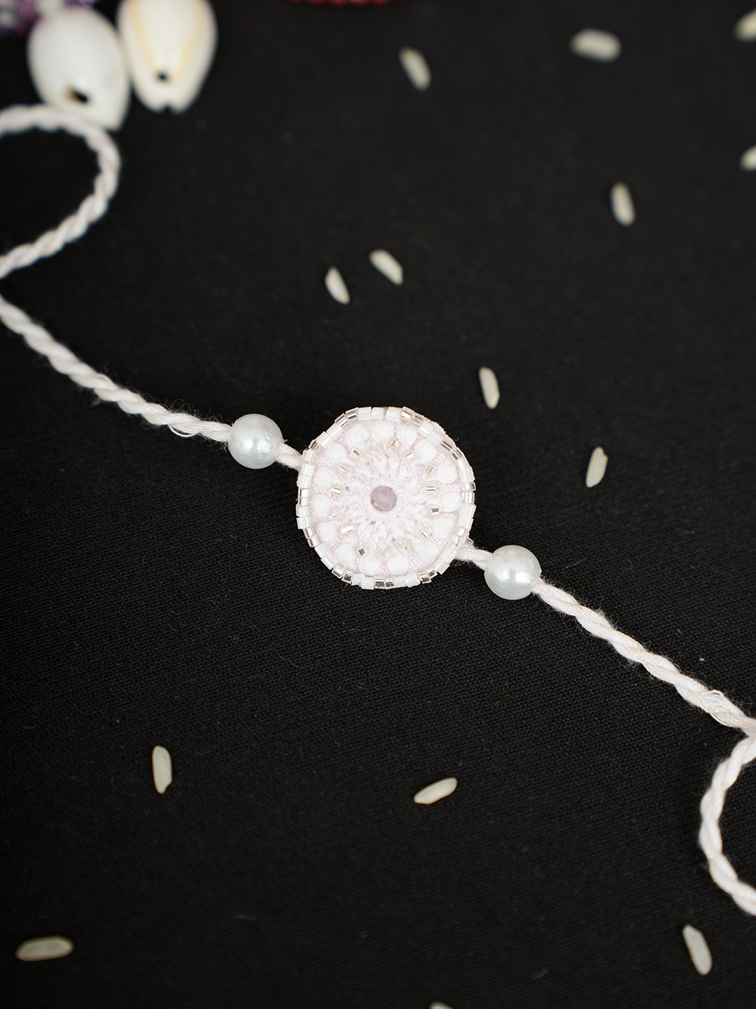 Ada Hand Embroidered Pink Cotton Raksha Sutra Rakhi With Cutdana Work_2