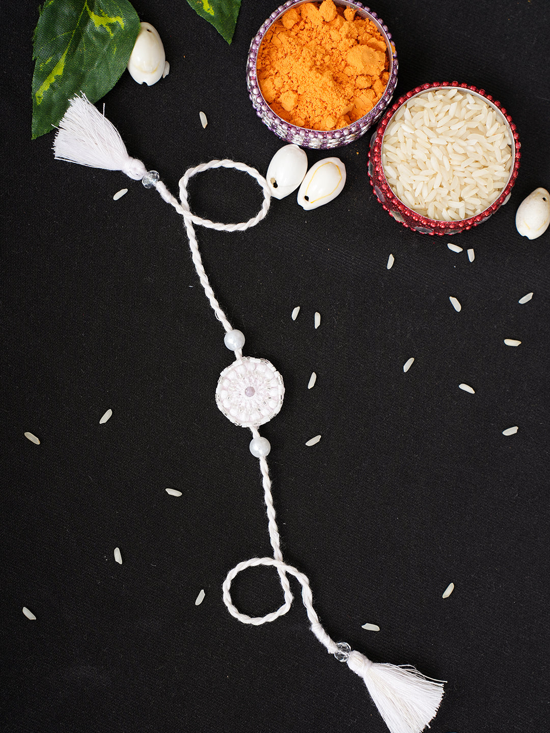 Ada Hand Embroidered Pink Cotton Raksha Sutra Rakhi With Cutdana Work_1