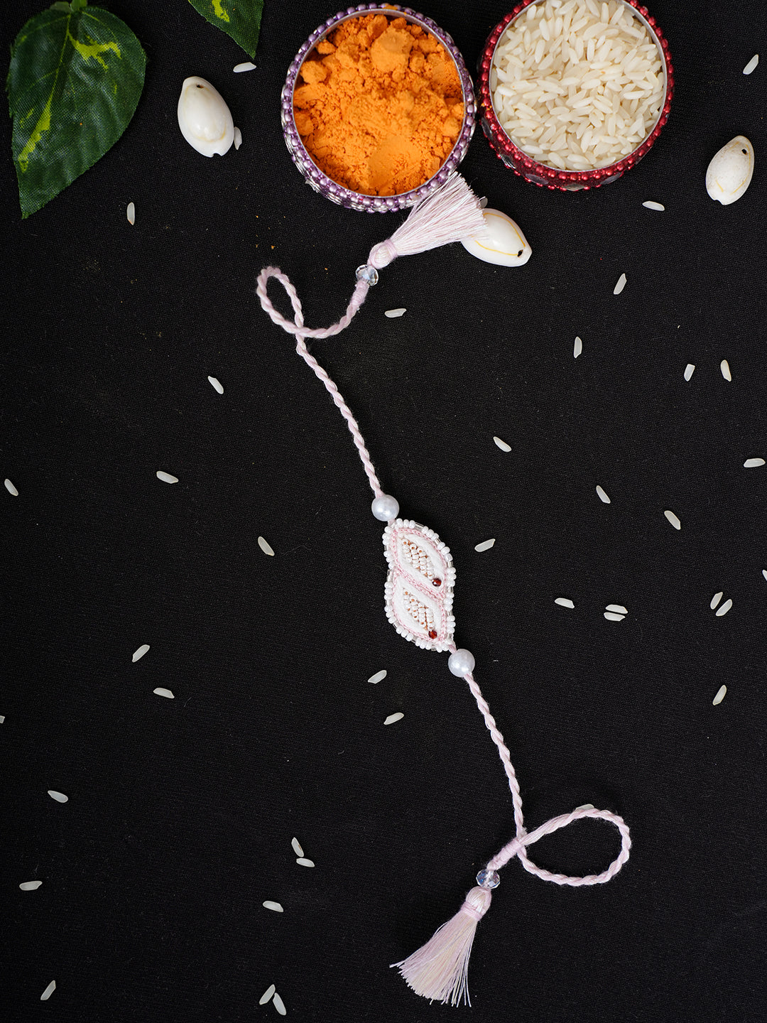 Ada Hand Embroidered Pink Cotton Raksha Sutra Rakhi With Cutdana Work_1