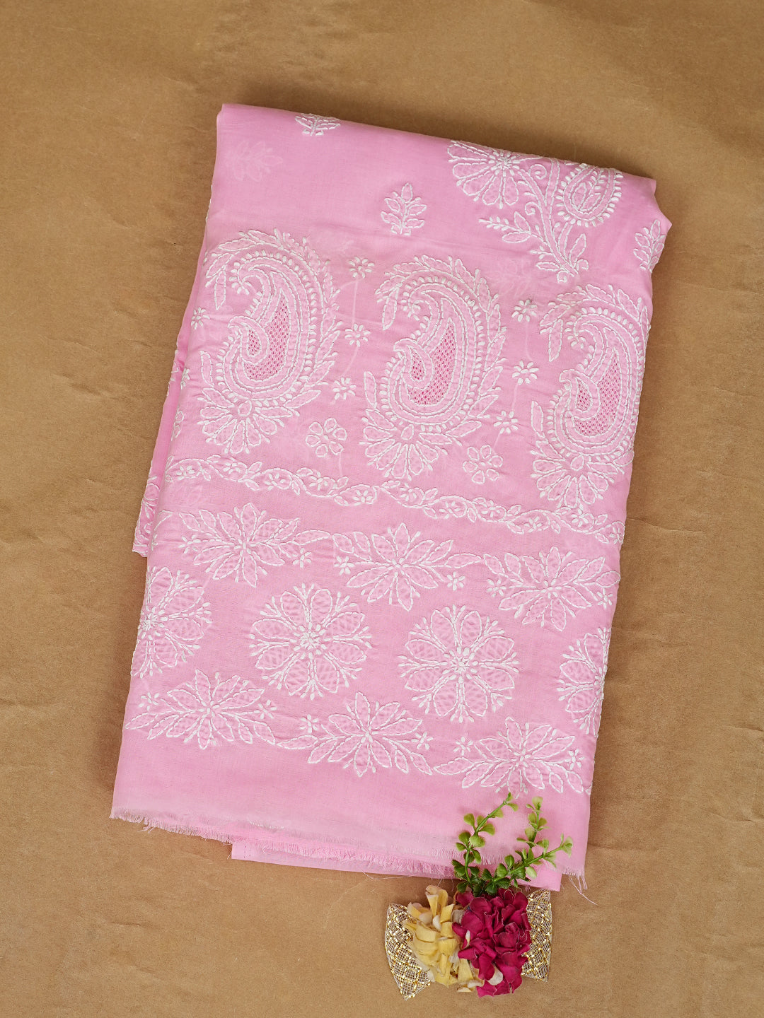 Ada Hand Embroidered Pink Cotton lucknowi Chikankari Unstitched Kurta 01A712249