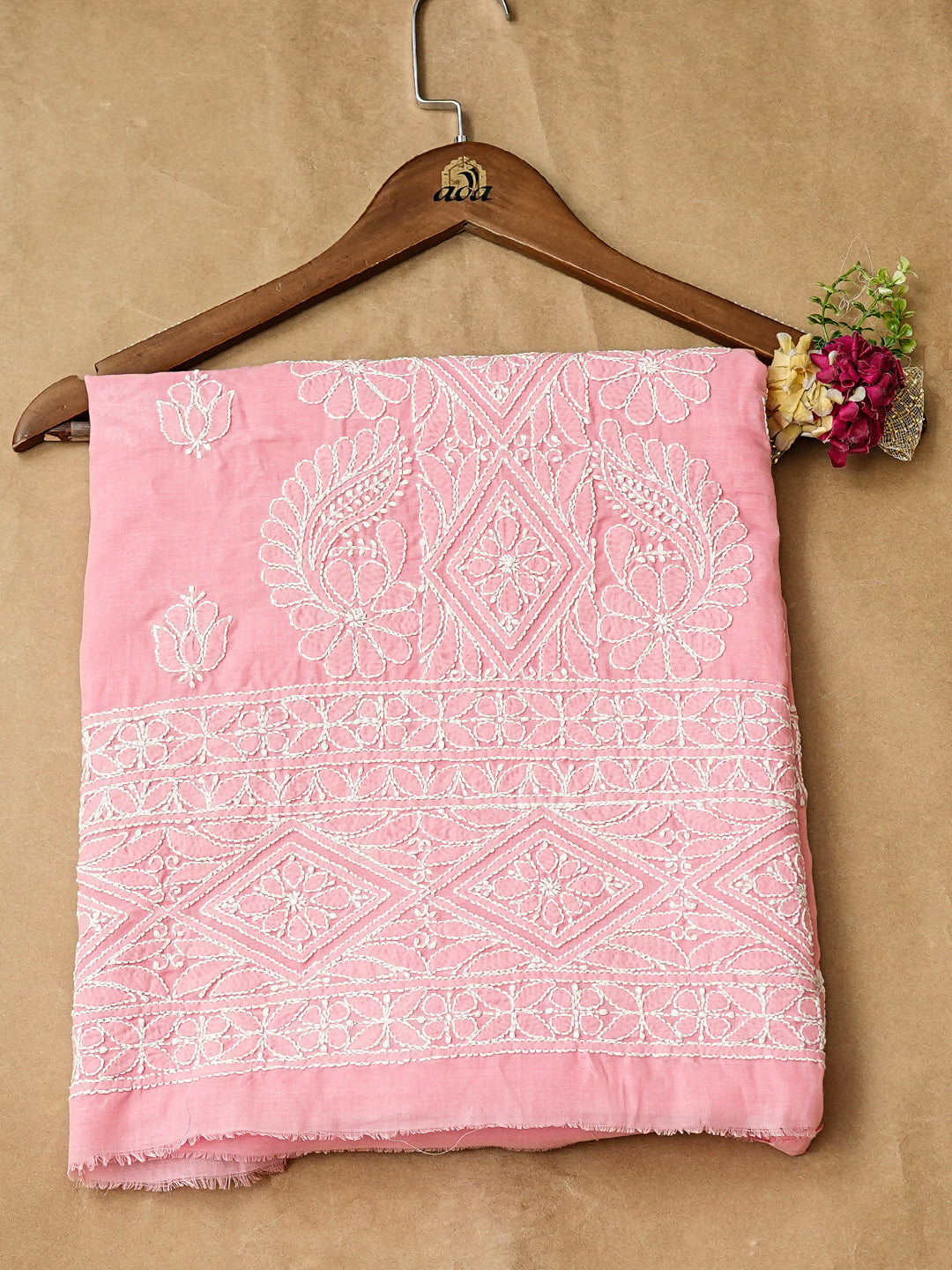 Ada Hand Embroidered Pink Cotton lucknowi Chikankari Unstitched Kurta 01A946773