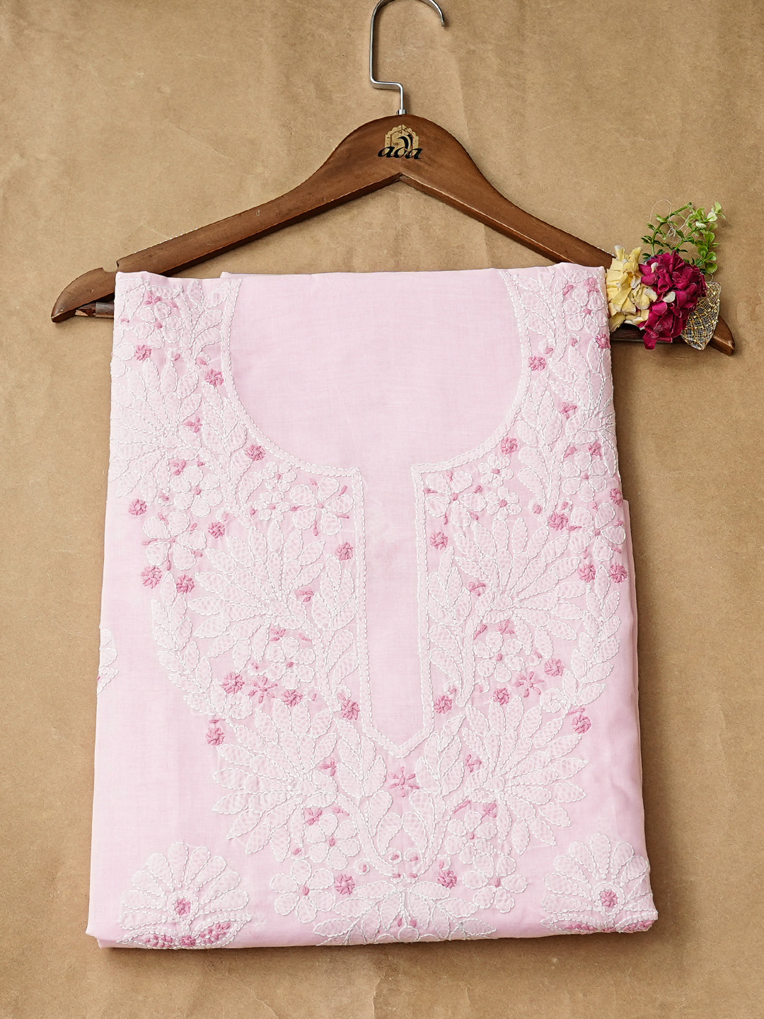 Ada Hand Embroidered Pink Cotton lucknowi Chikankari Unstitched Kurta 01A991913