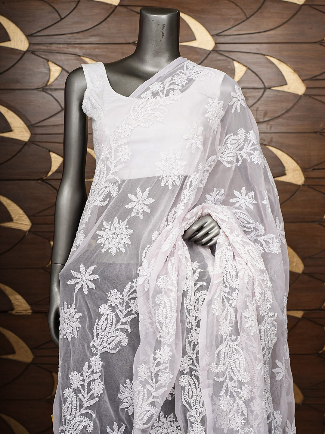 Ada Hand Embroidered Pink Faux Georgette Lucknowi Chikankari Dupatta 01A869214