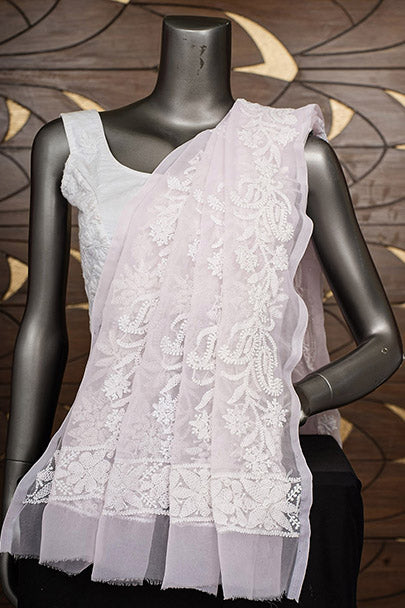 Ada Hand Embroidered Pink Faux Georgette Lucknowi Chikankari Dupatta 01A869214