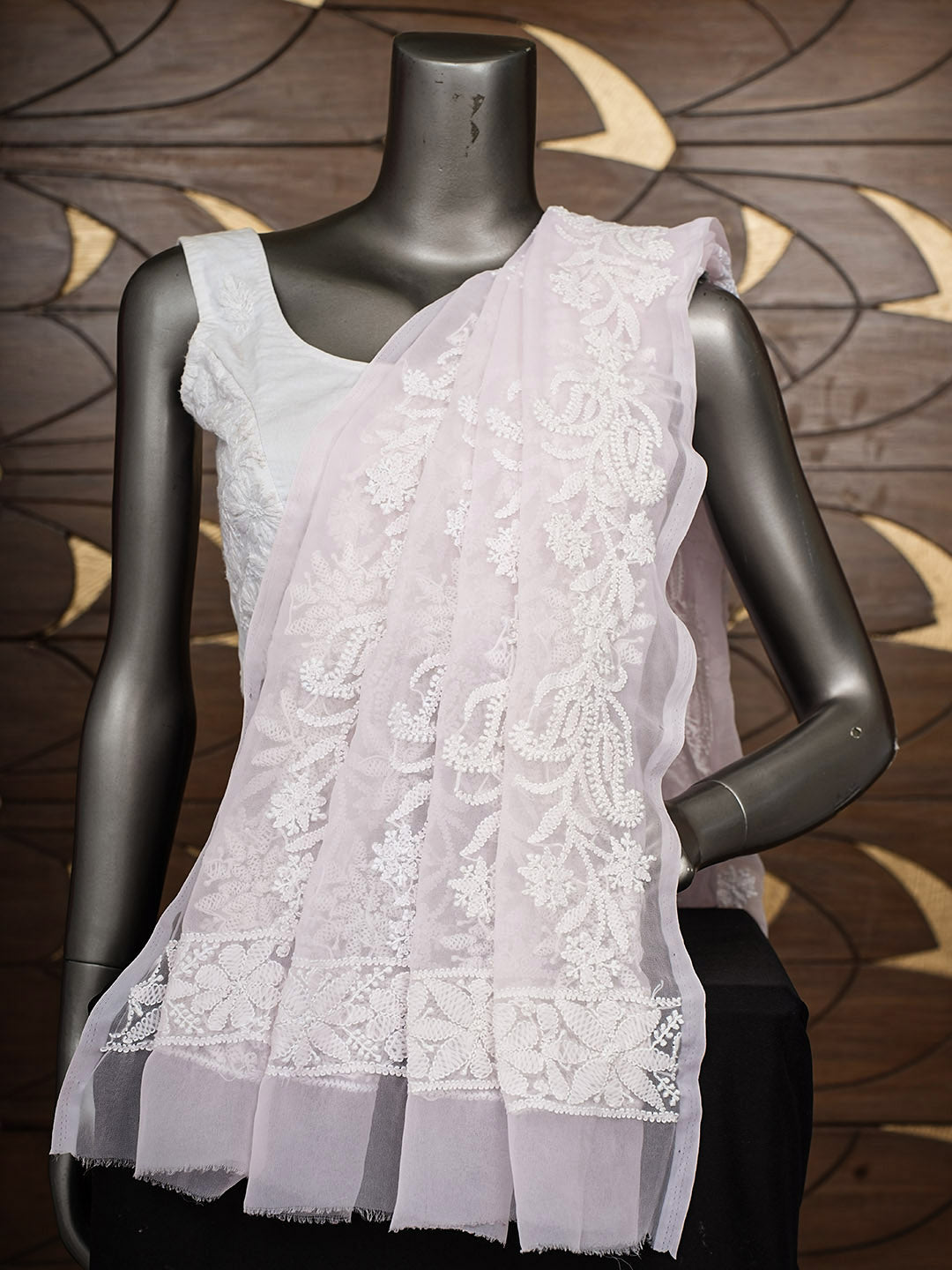 Ada Hand Embroidered Pink Faux Georgette Lucknowi Chikankari Dupatta 01A869214