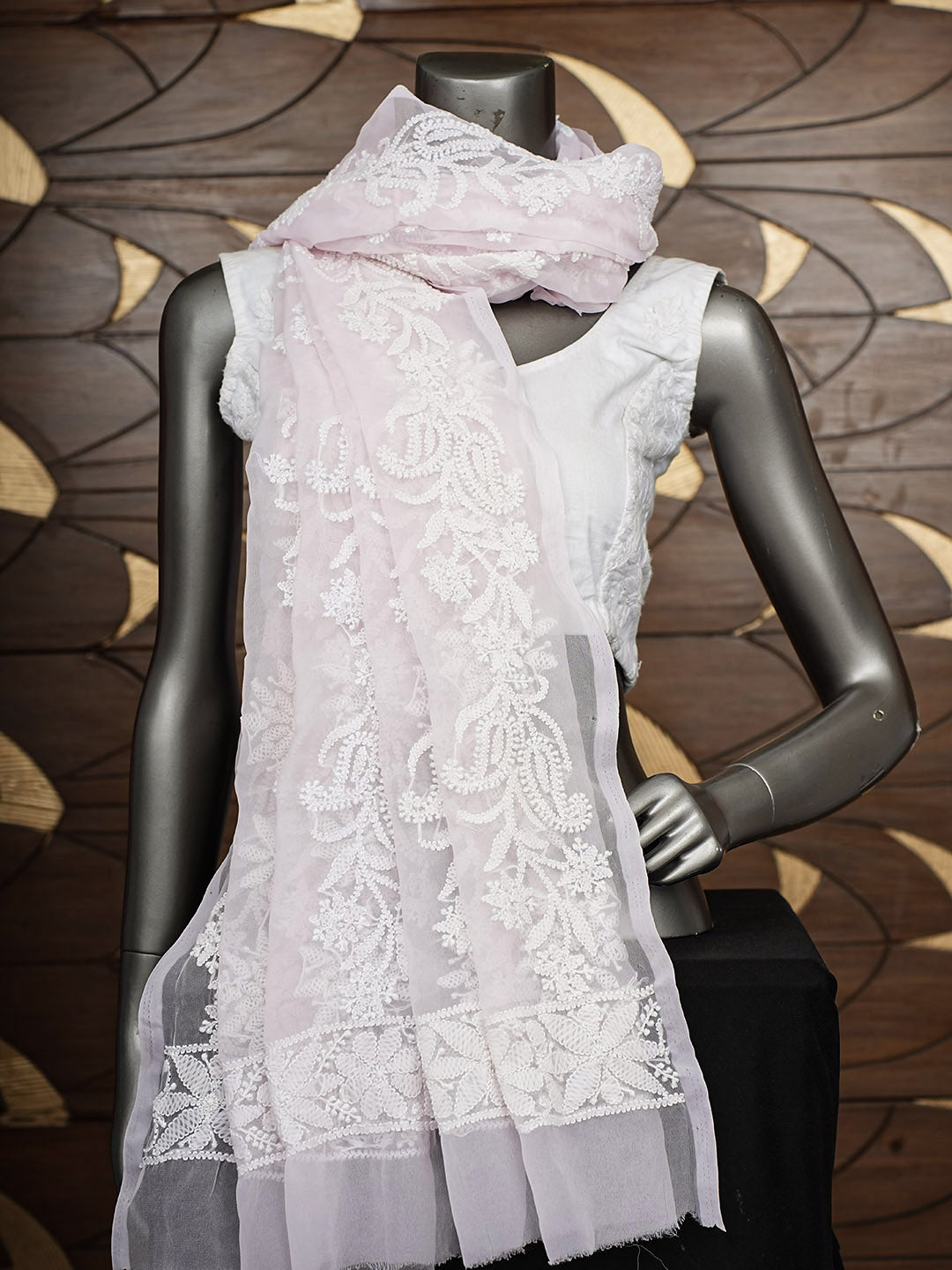Ada Hand Embroidered Pink Faux Georgette Lucknowi Chikankari Dupatta 01A869214