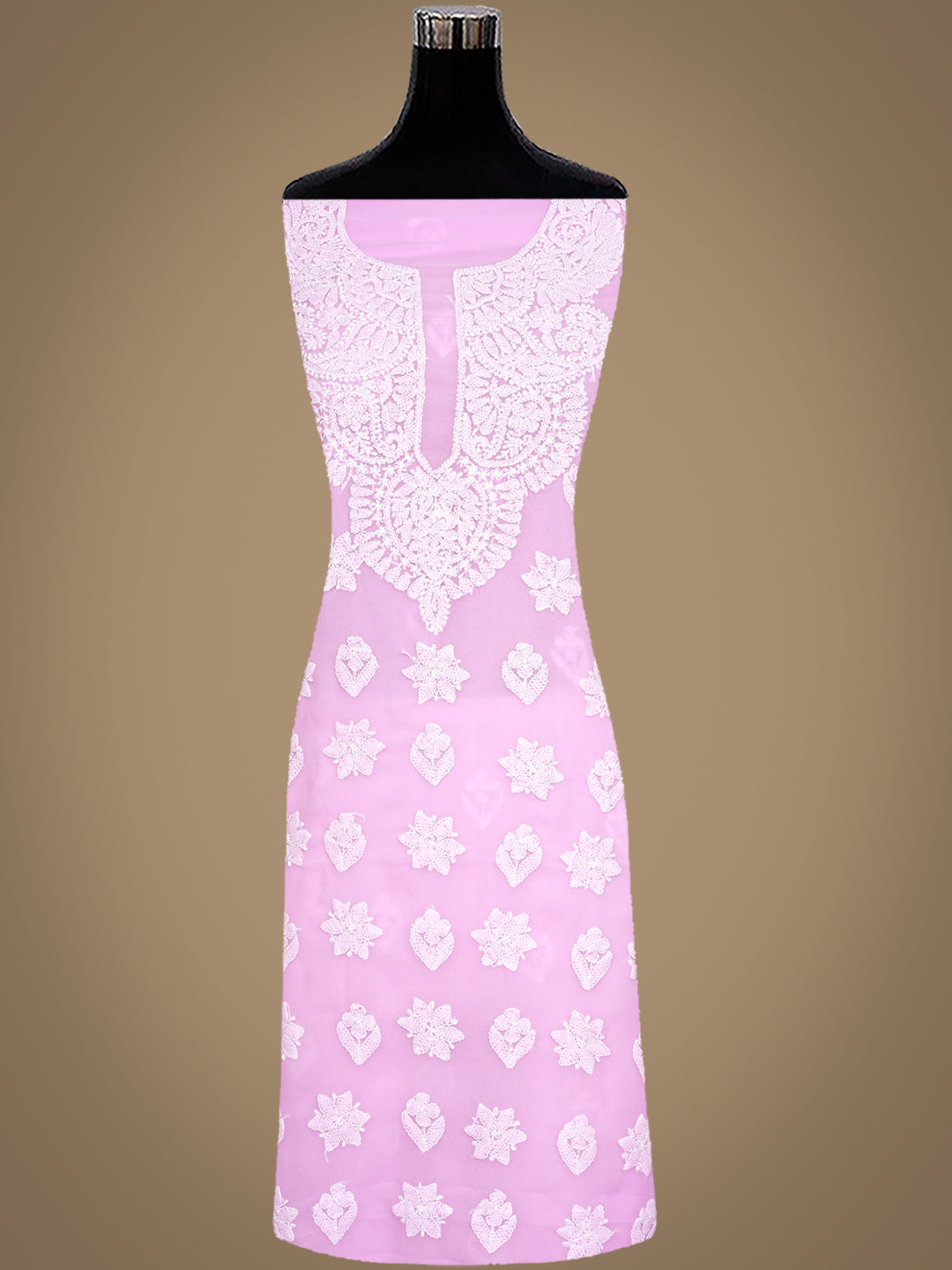Ada Hand Embroidered Pink Faux Georgette Lucknowi Chikankari Unstitched Suit Piece 01A1002626